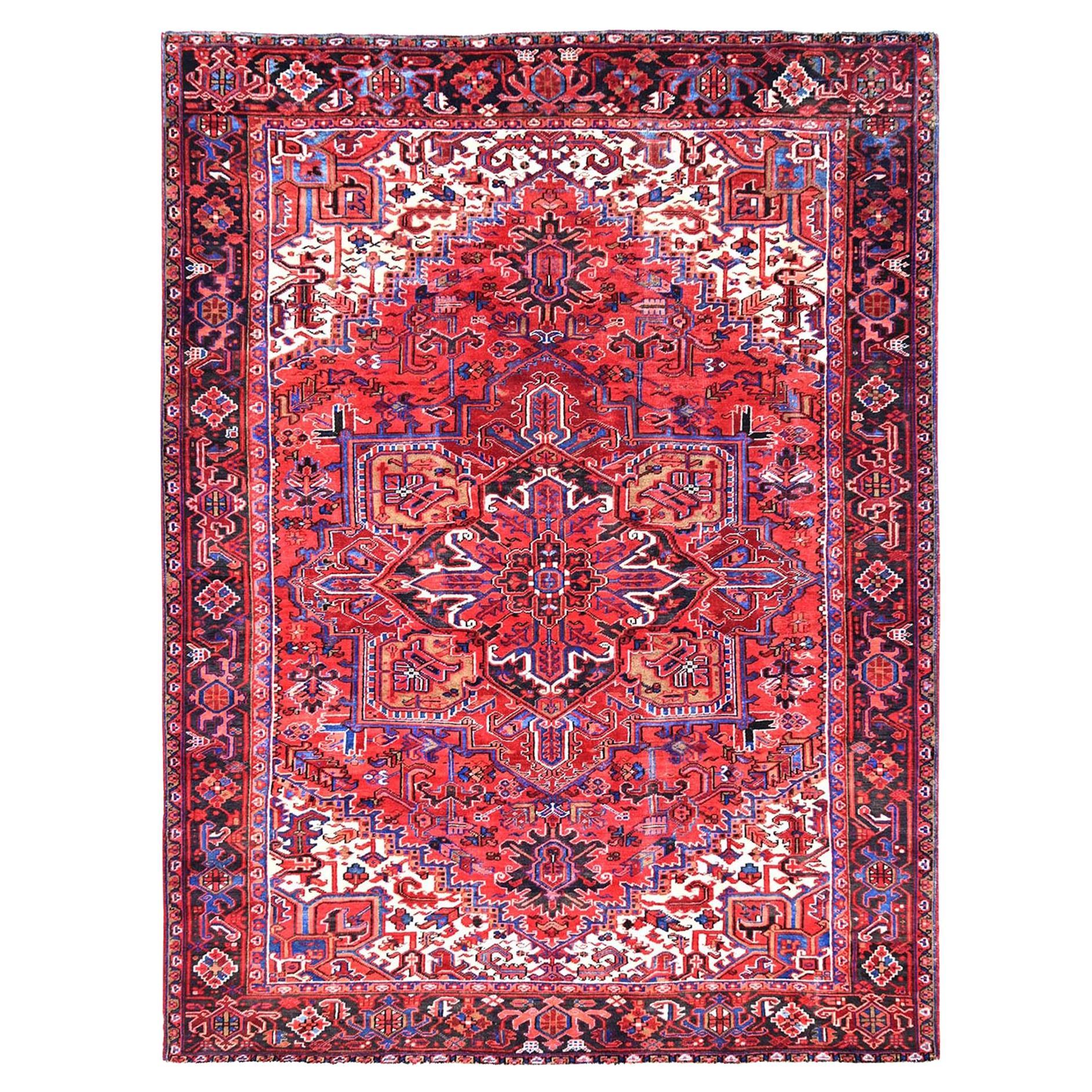 Airbnb Red Vintage Persian Heriz Cleaned Abrash Sides and Ends Hand Knotted Rug For Sale