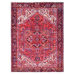 Airbnb Red Retro Persian Heriz Cleaned Abrash Sides and Ends Hand Knotted Rug