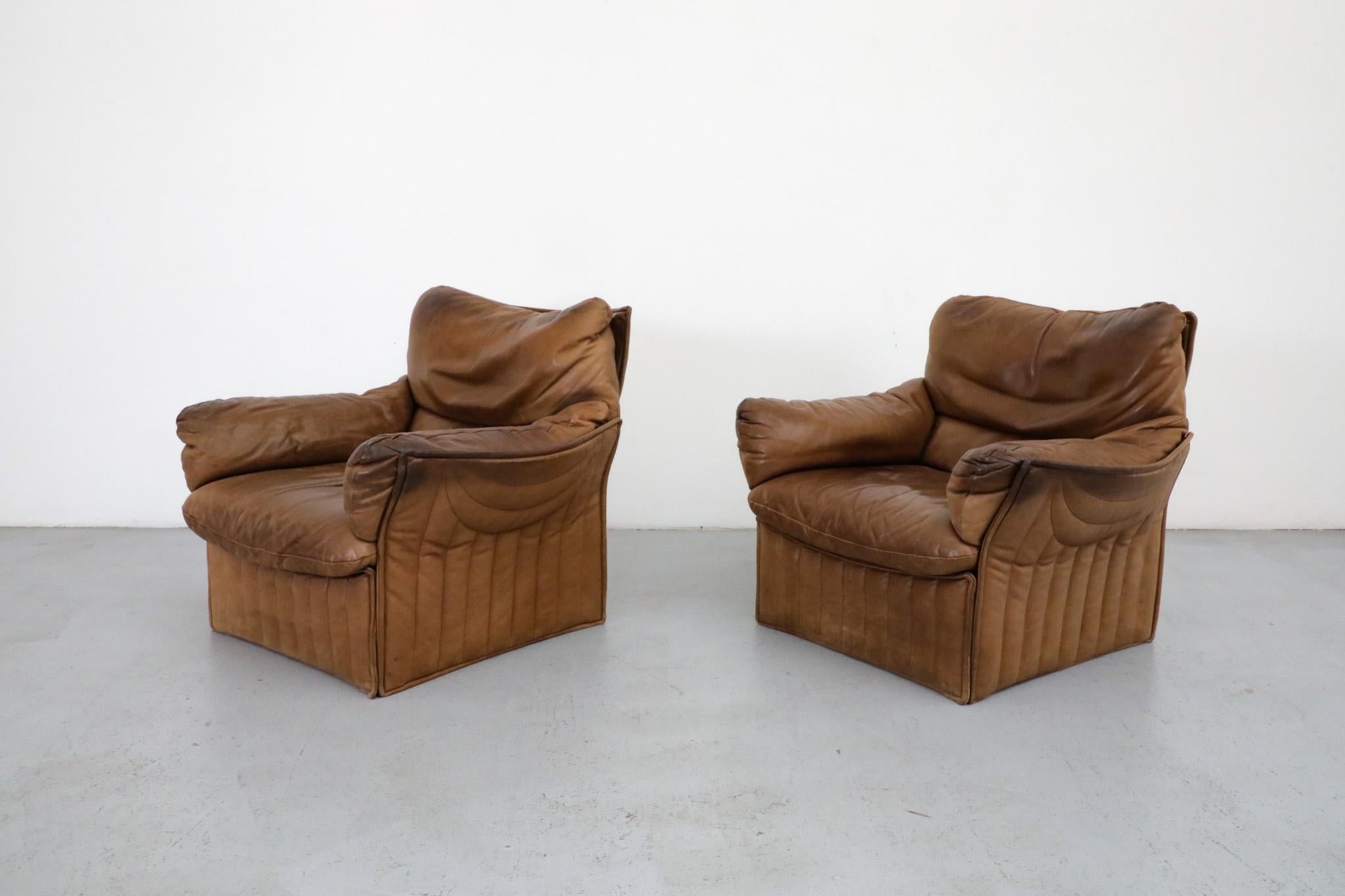 Mid-Century Modern Airborne International Lounge Chairs in Natural Leather For Sale