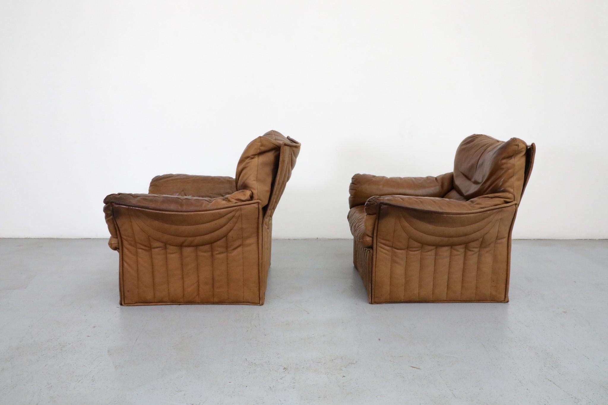 French Airborne International Lounge Chairs in Natural Leather For Sale