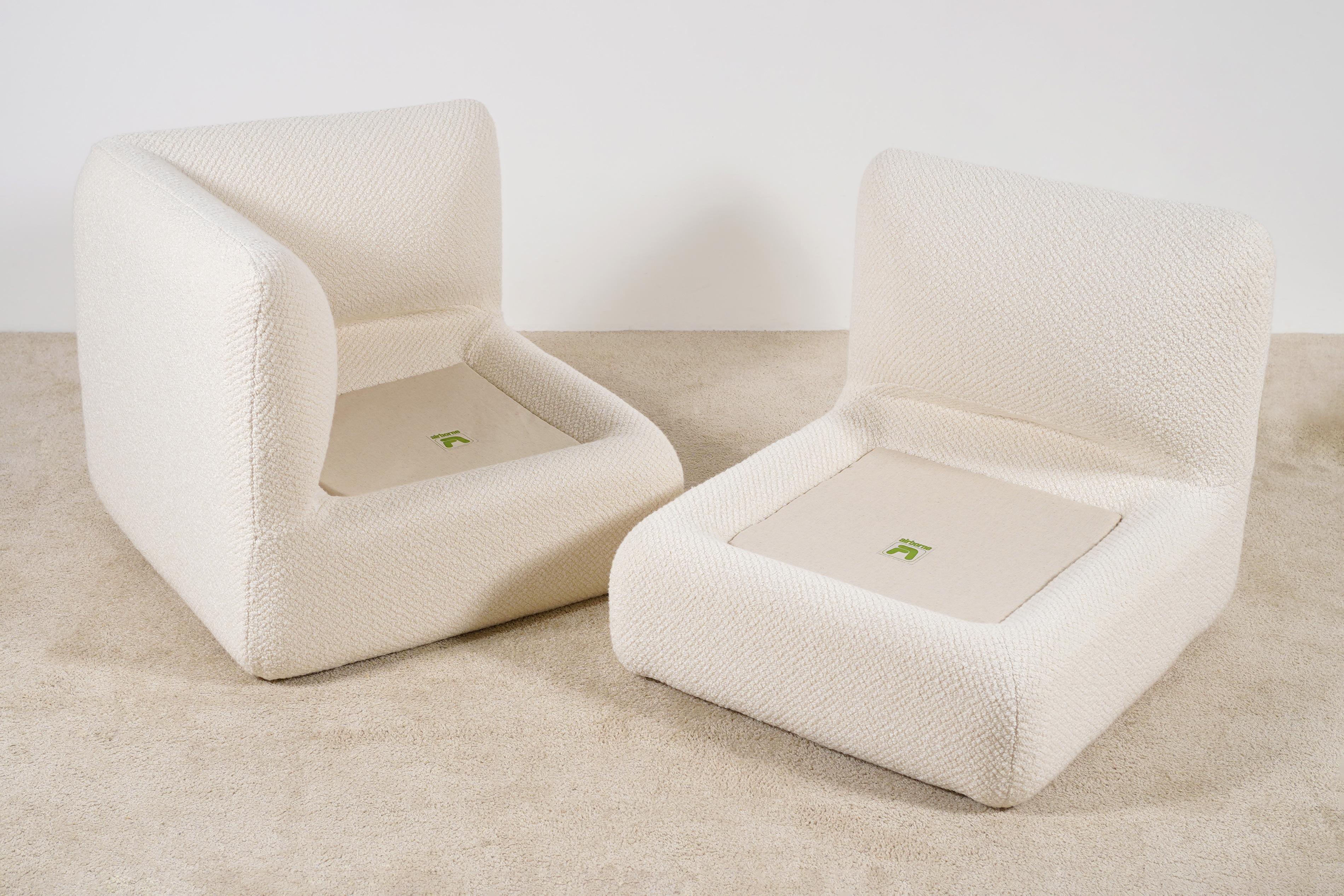 Bouclé Airborne, Sectional Sofa Composed of 4 Modular Lounge Chairs, France, 1970s