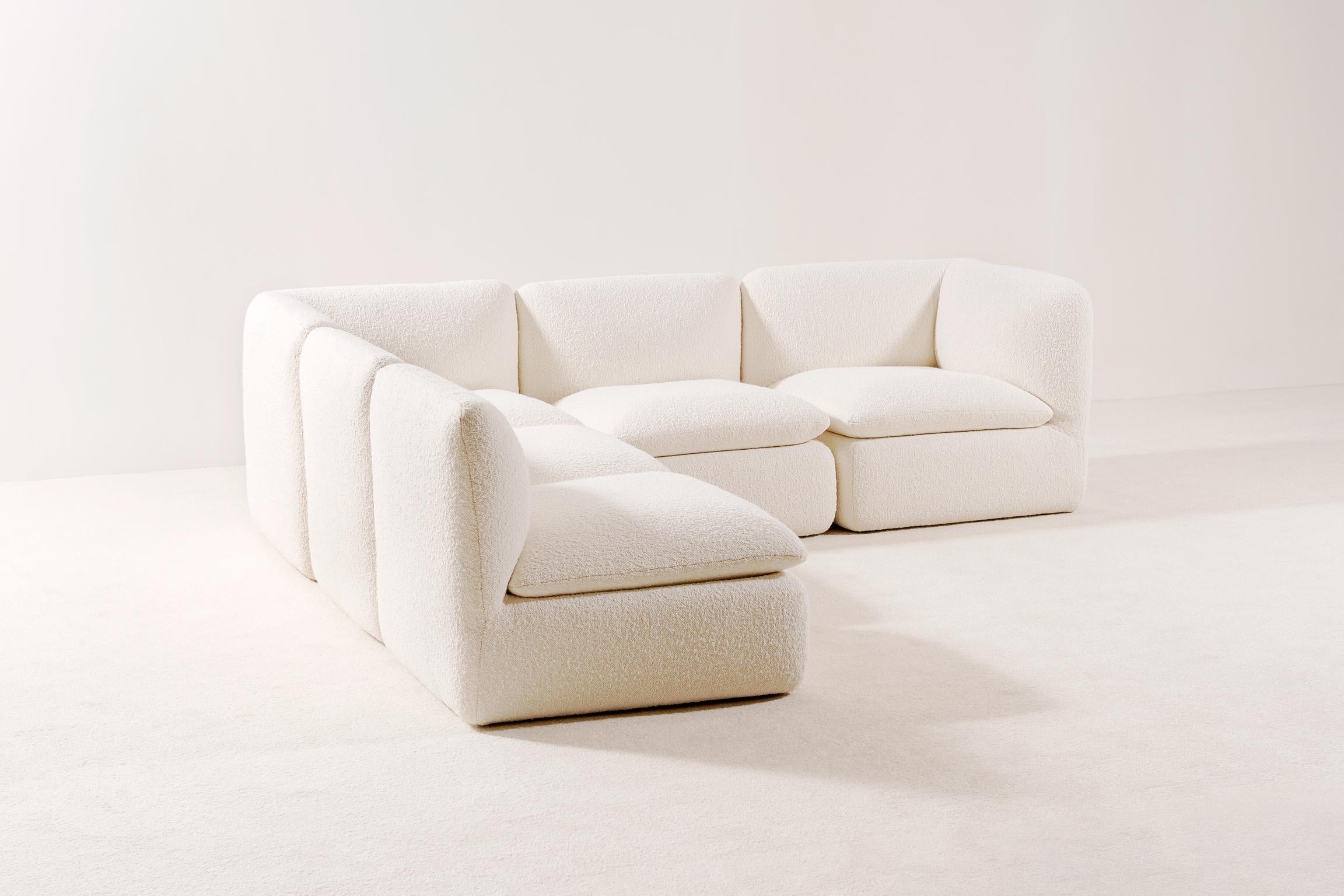 Fabric Airborne, Sectional Sofa Composed of 5 Modular Lounge Chairs, France, 1970s