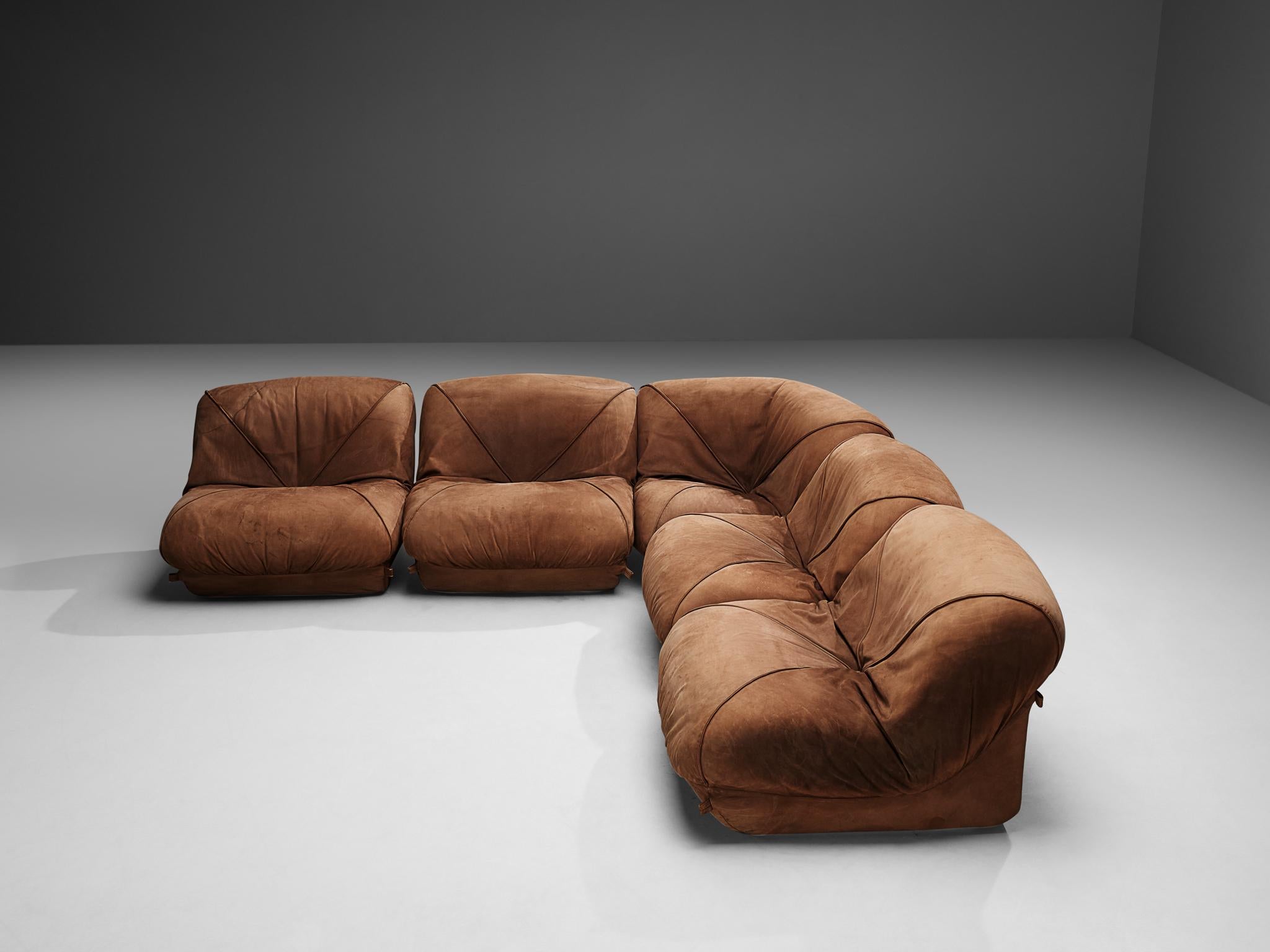 Airborne Sectional Sofa 'Patate' in Brown Suede For Sale 1
