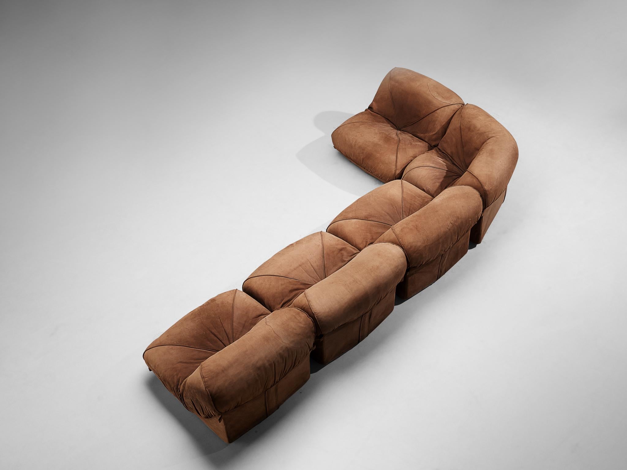Airborne Sectional Sofa 'Patate' in Brown Suede For Sale 3