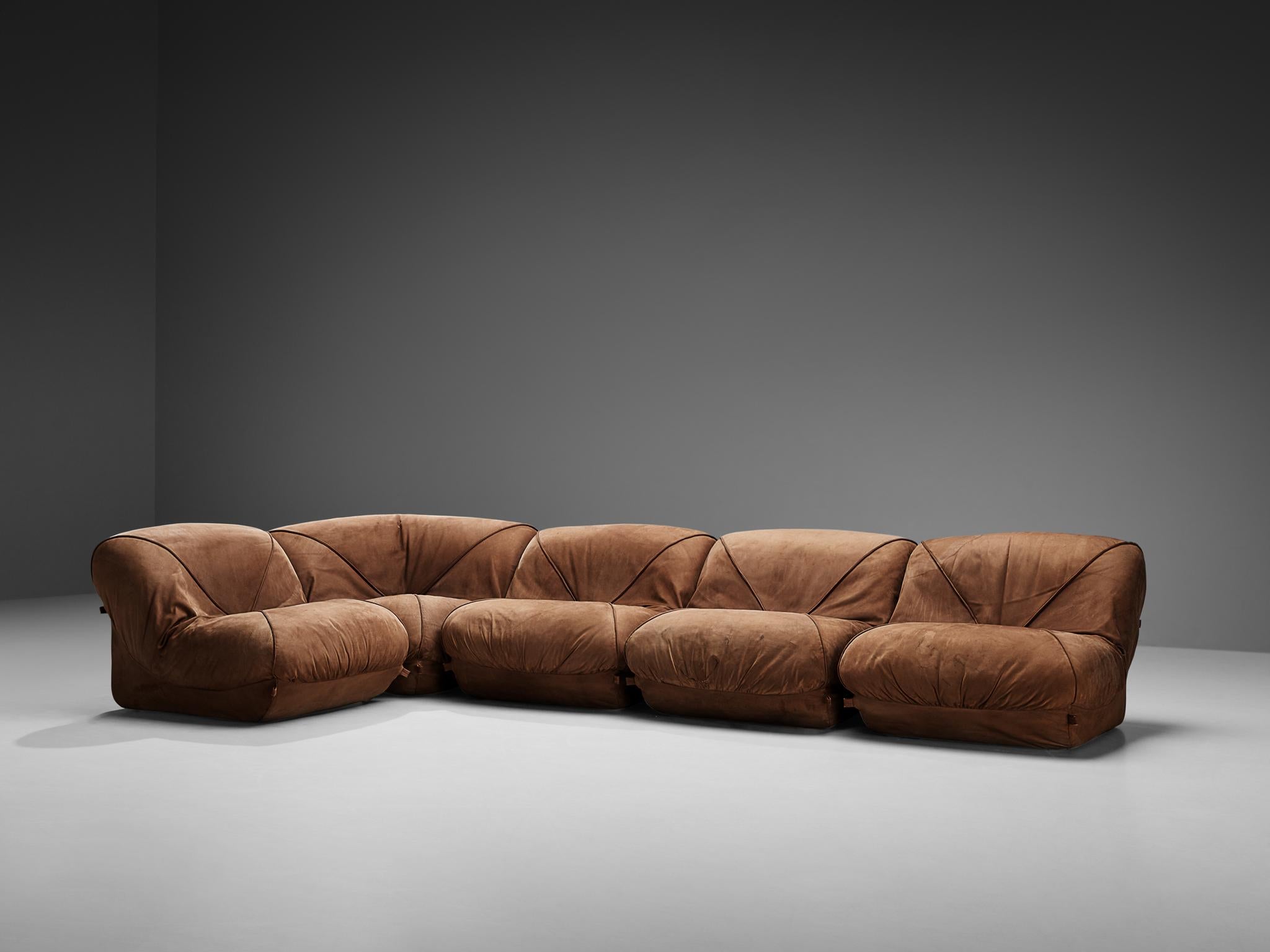 tan suede sectional couch