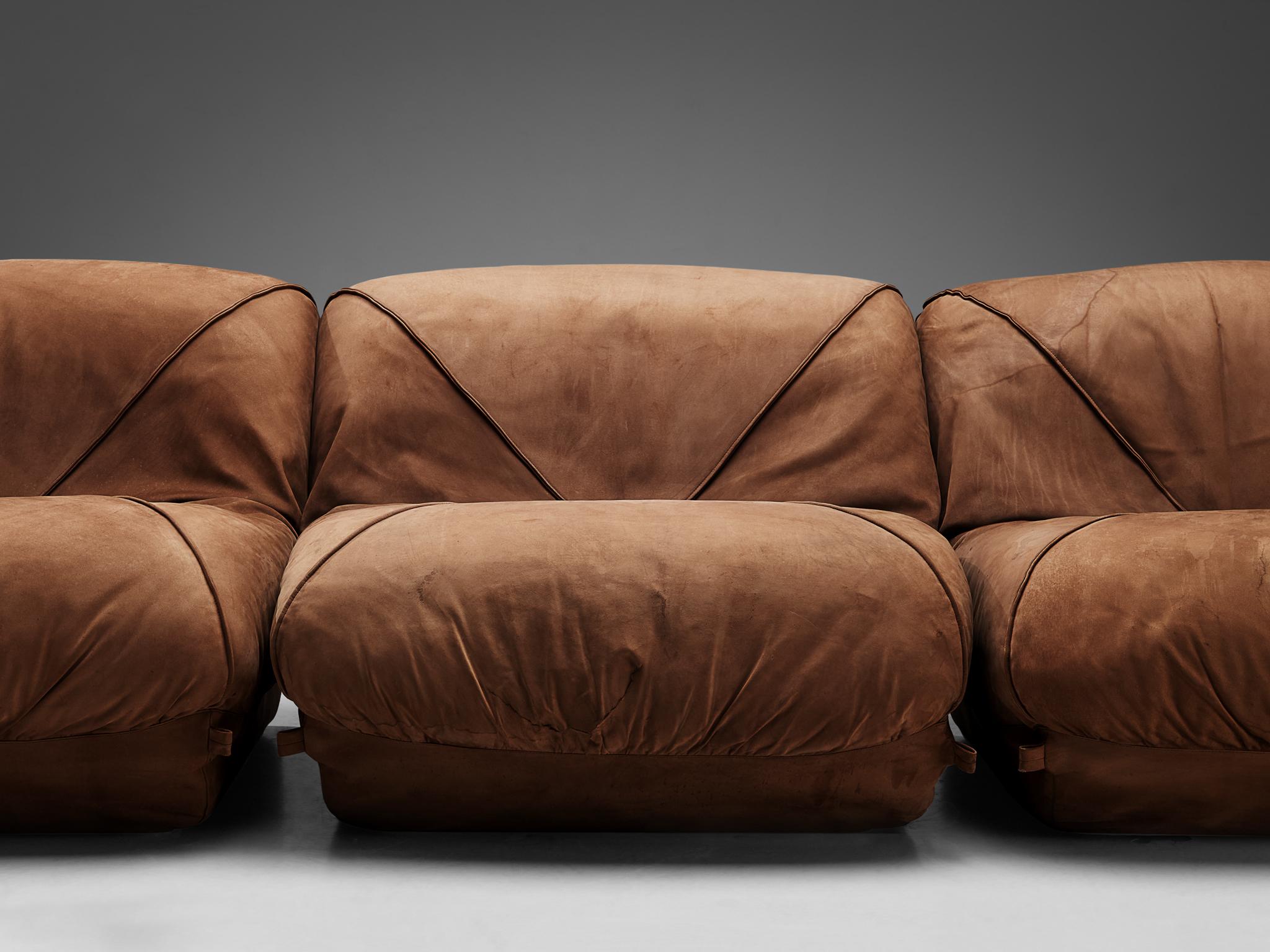 Late 20th Century Airborne Sectional Sofa 'Patate' in Brown Suede For Sale
