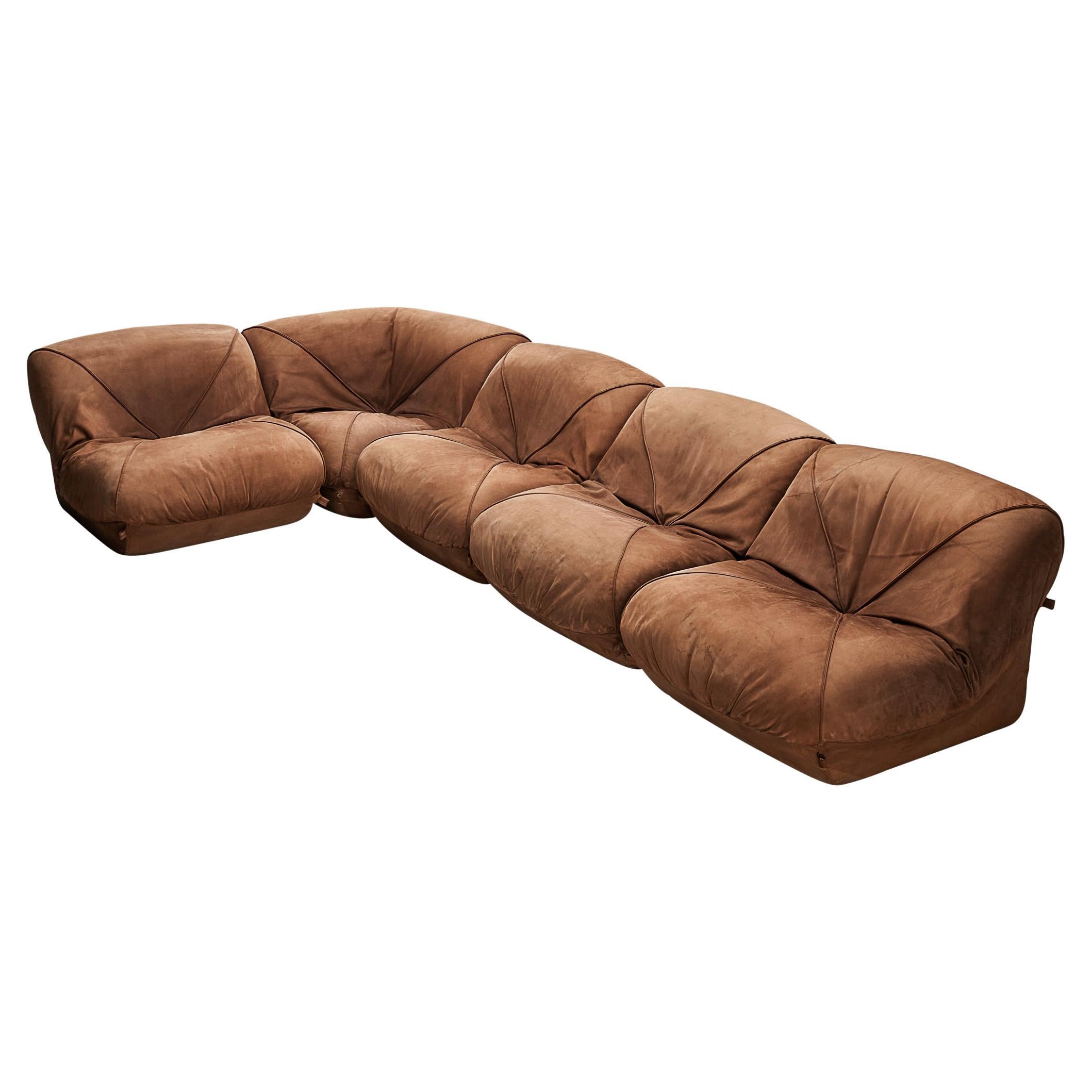Airborne Sectional Sofa 'Patate' in Brown Suede For Sale