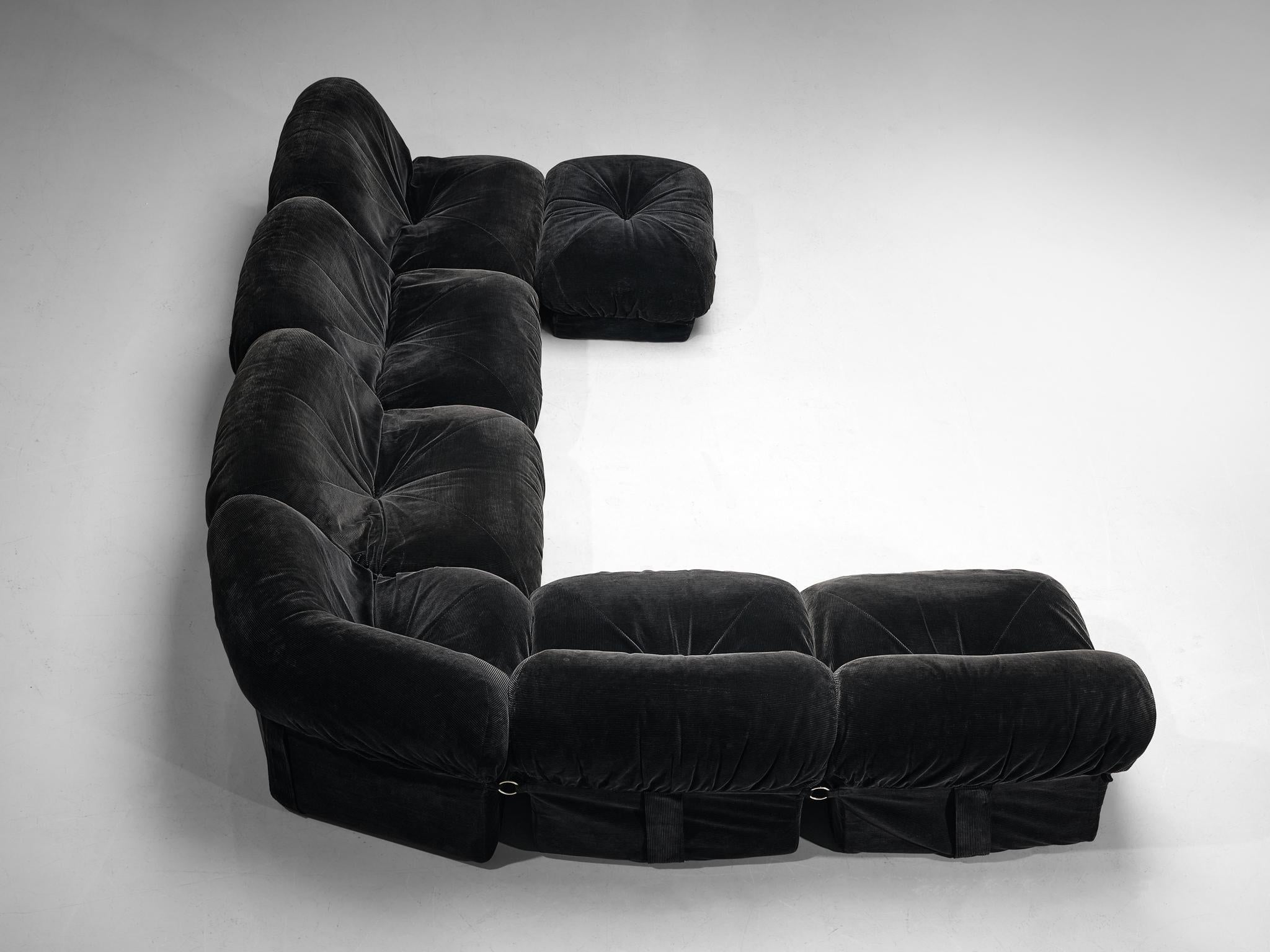 Airborne Sectional Sofa with Ottoman 'Patate' in Black Velvet Corduroy  For Sale 1