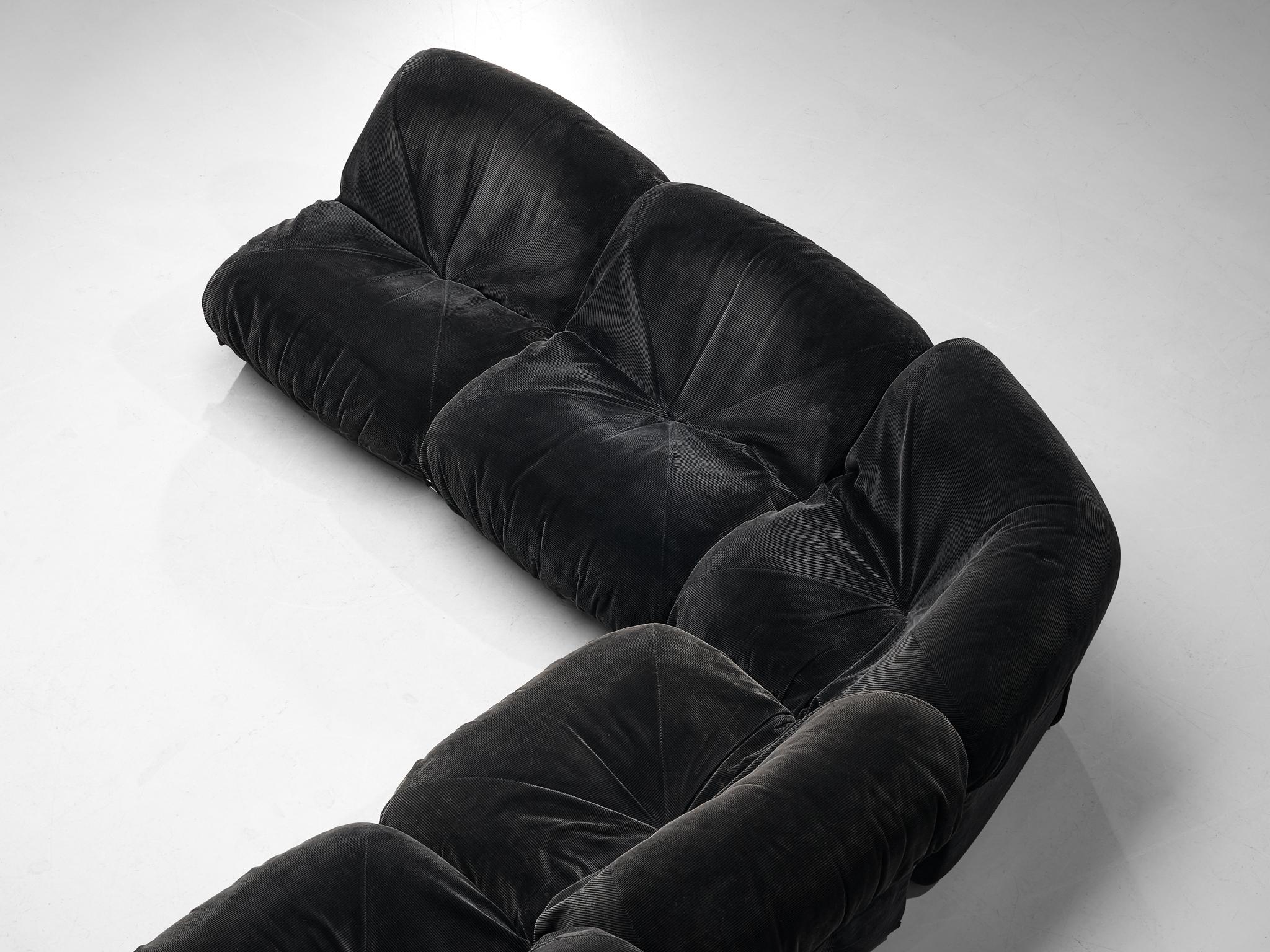 Airborne Sectional Sofa with Ottoman 'Patate' in Black Velvet Corduroy 2