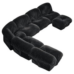 Airborne Sectional Sofa with Ottoman 'Patate' in Black Velvet Corduroy