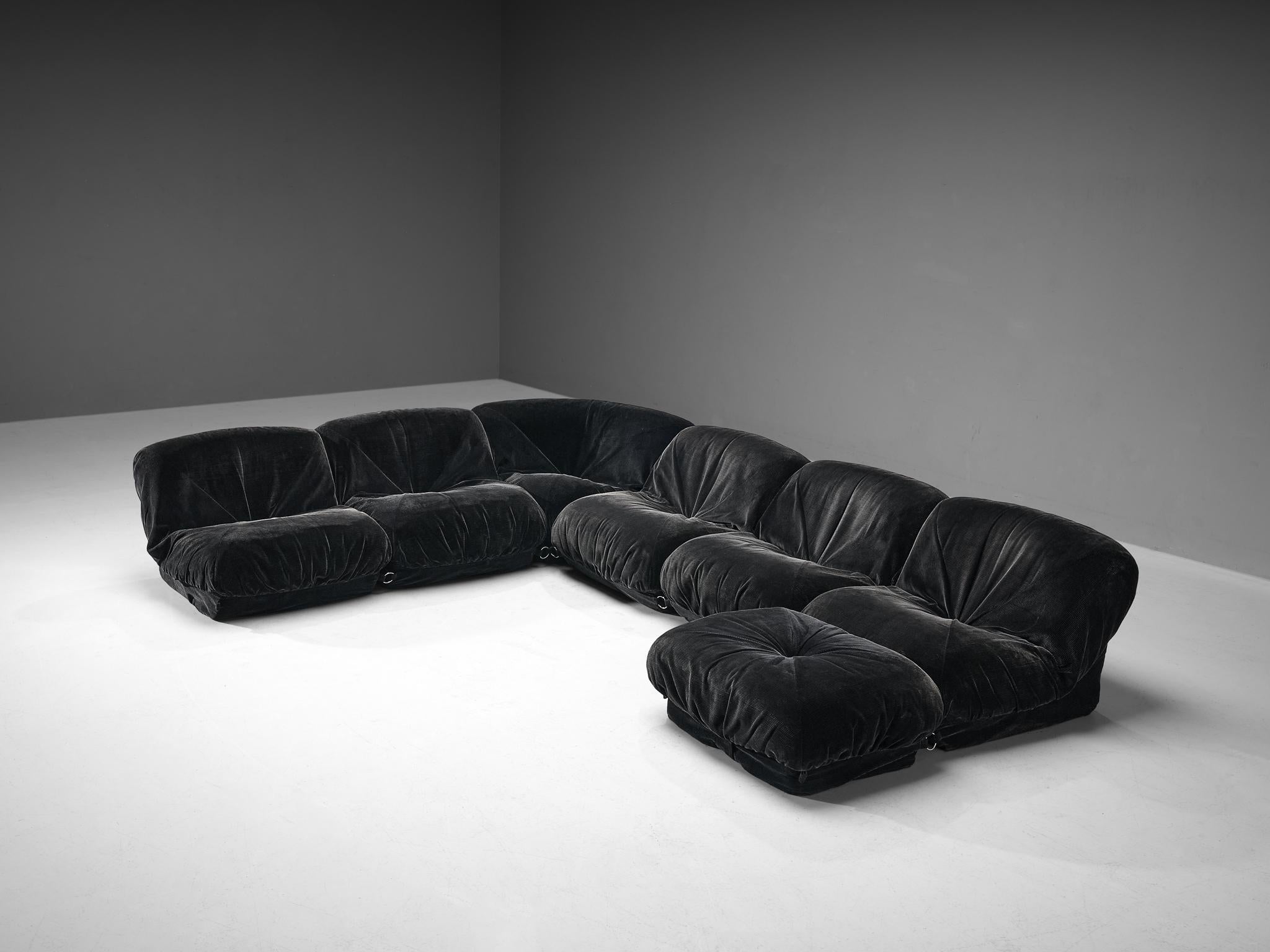 Airborne Sectional Sofa with Ottoman 'Patate' in Black Velvet Corduroy In Good Condition In Waalwijk, NL