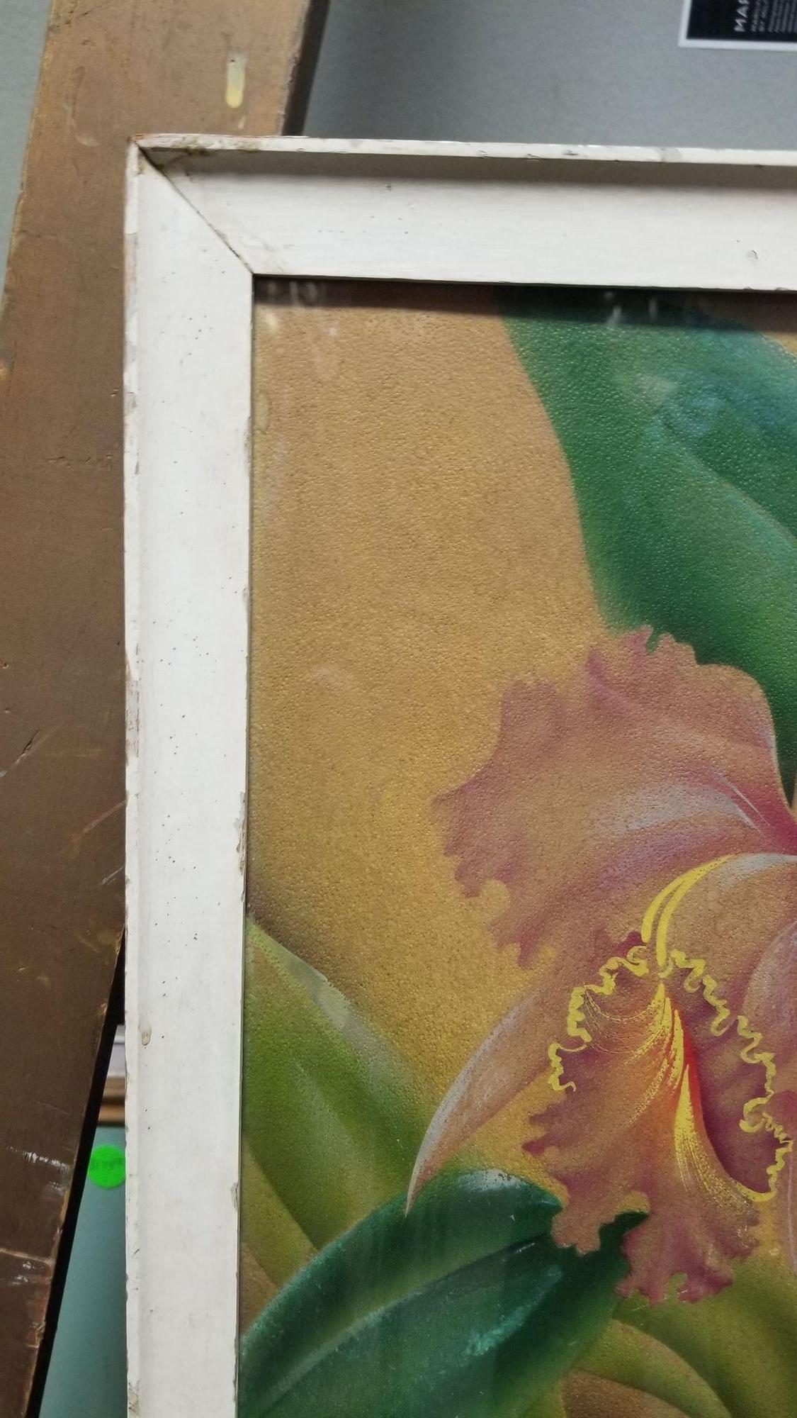 Mid-20th Century Airbrush Watercolor White Pink Hibiscus signed Frank Oda Hale Pua Hawaii