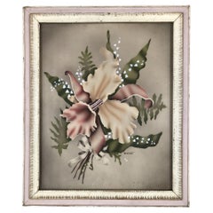 Vintage Airbrushed Daffodil Flowers with Bow Mid Century Art Signed by Terone
