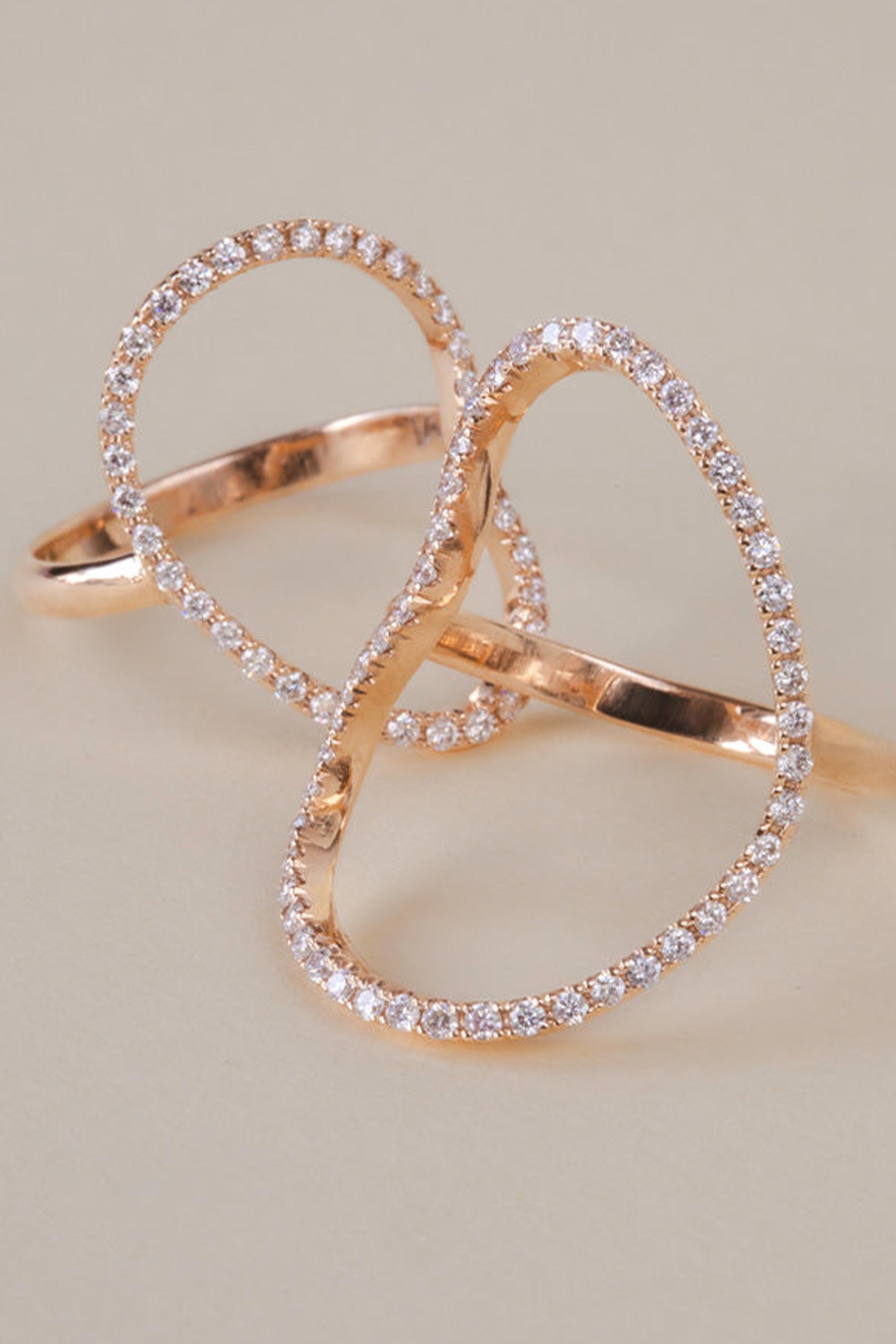 Cabochon AIRE Ring (small), 18k Rose Gold with 0.40ct Pavé Diamonds For Sale