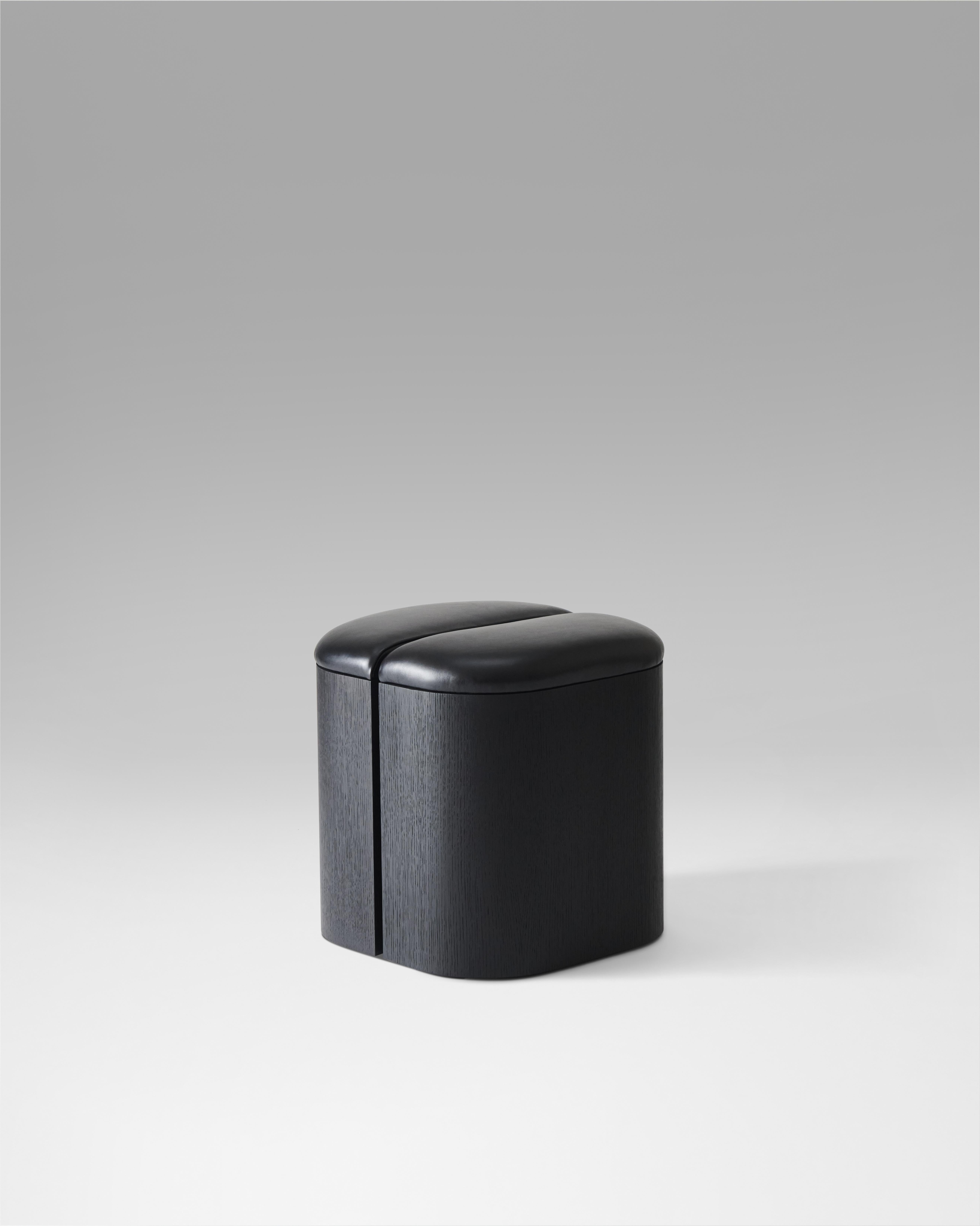 Modern Aire Stool in Stained Black Ash and Black Leather by Estudio Persona For Sale