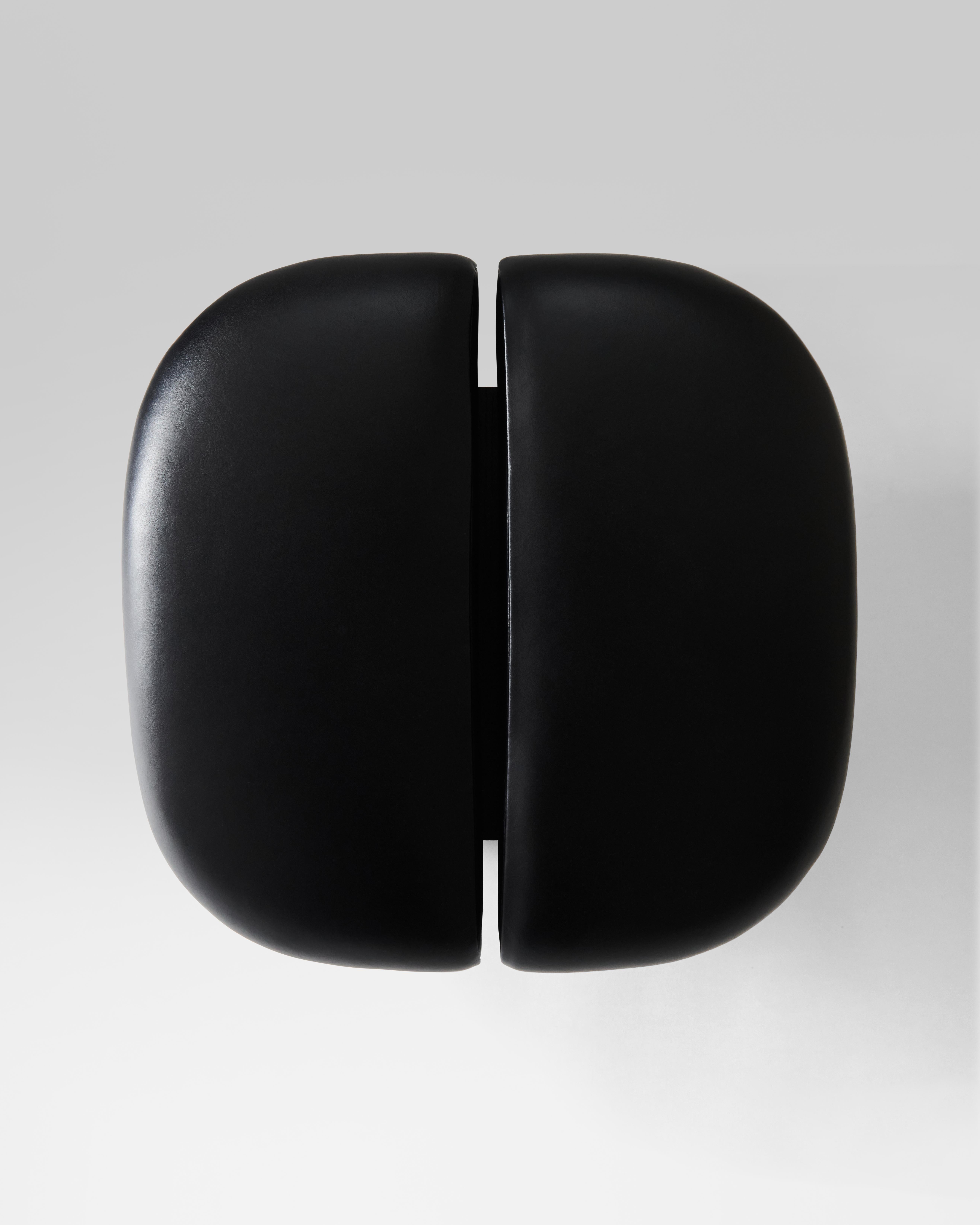 American Aire Stool in Stained Black Ash and Black Leather by Estudio Persona For Sale