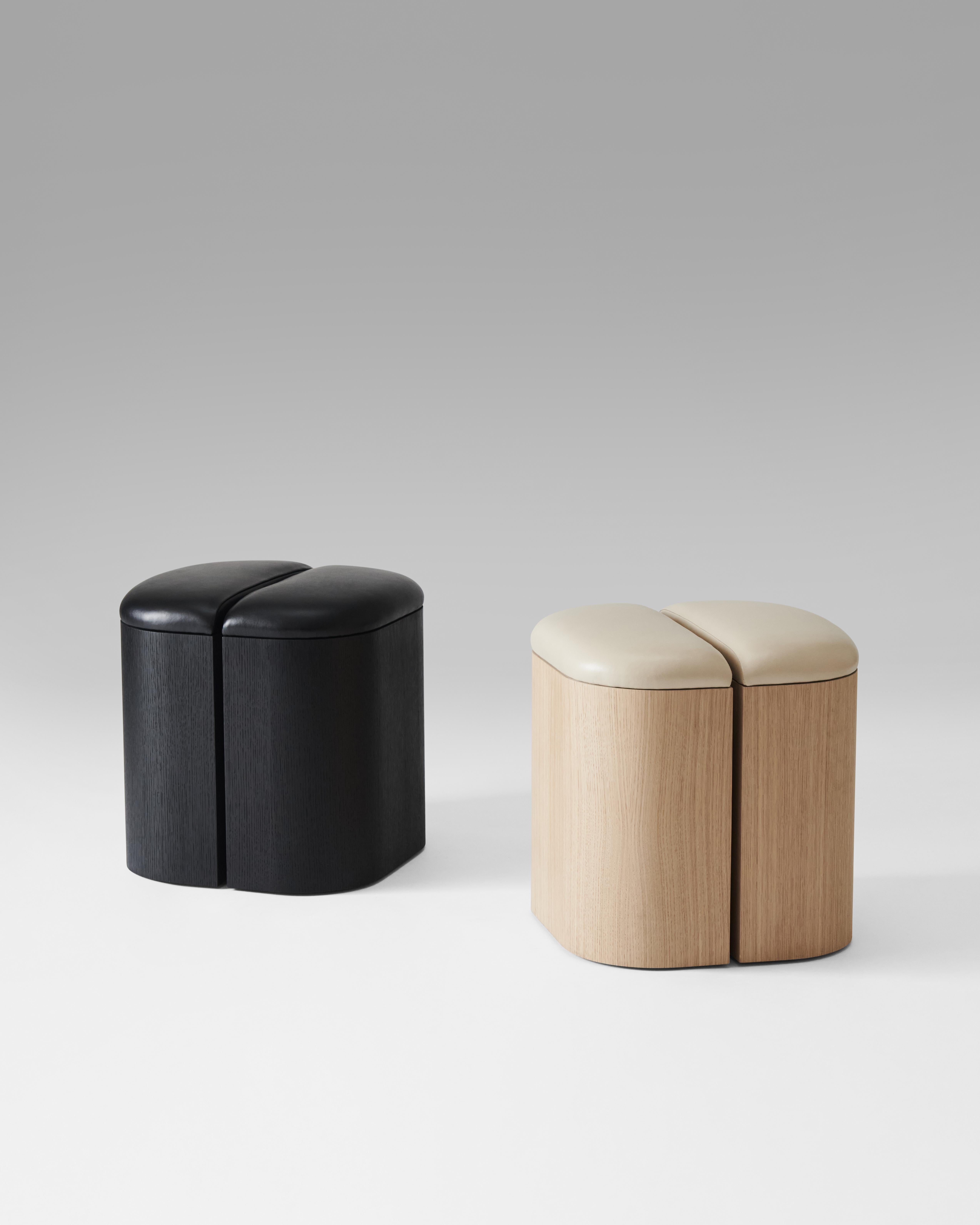 Veneer Aire Stool in Stained Black Ash and Black Leather by Estudio Persona For Sale