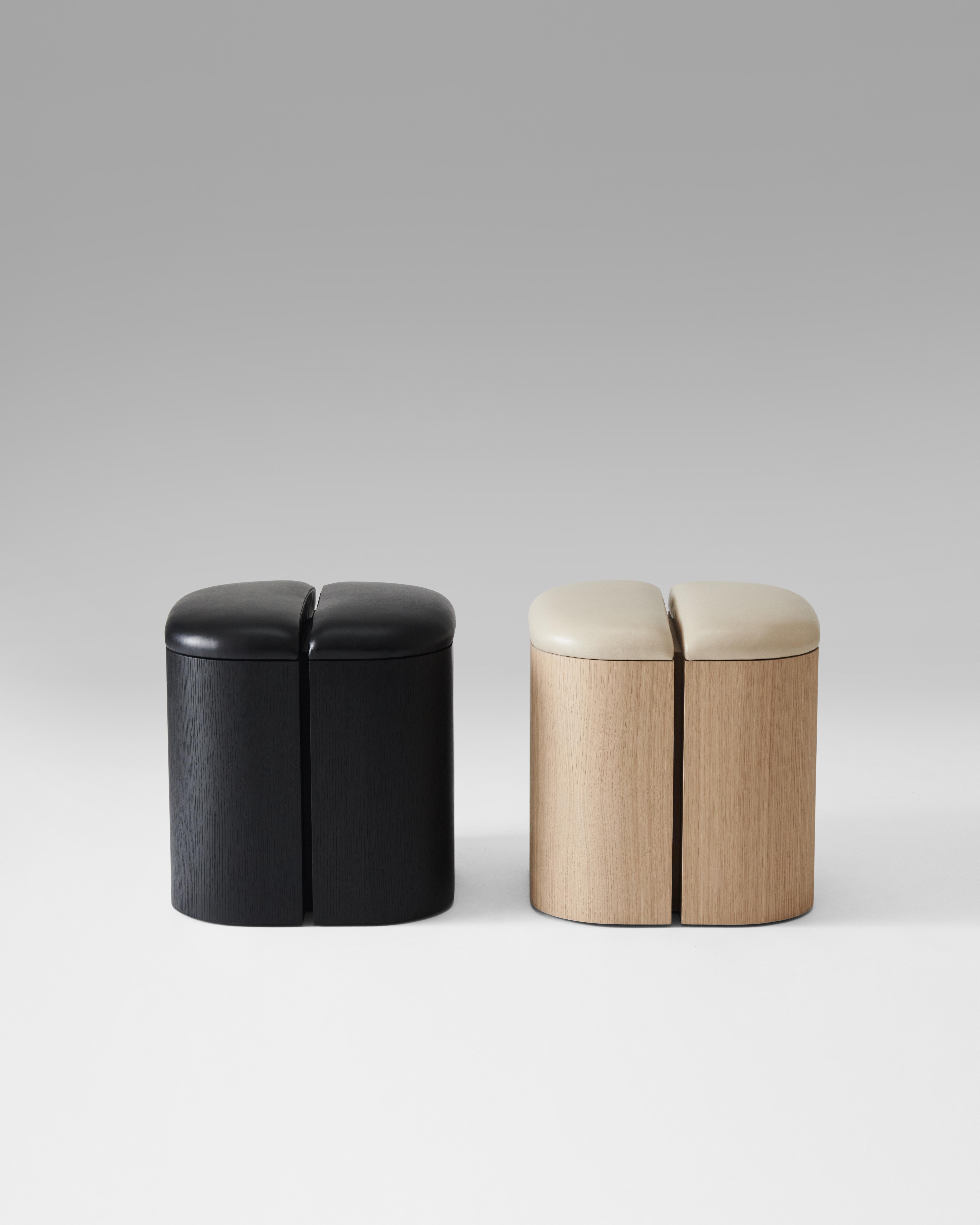 Aire Stool in Stained Black Ash and Black Leather by Estudio Persona In New Condition For Sale In Los Angeles, CA