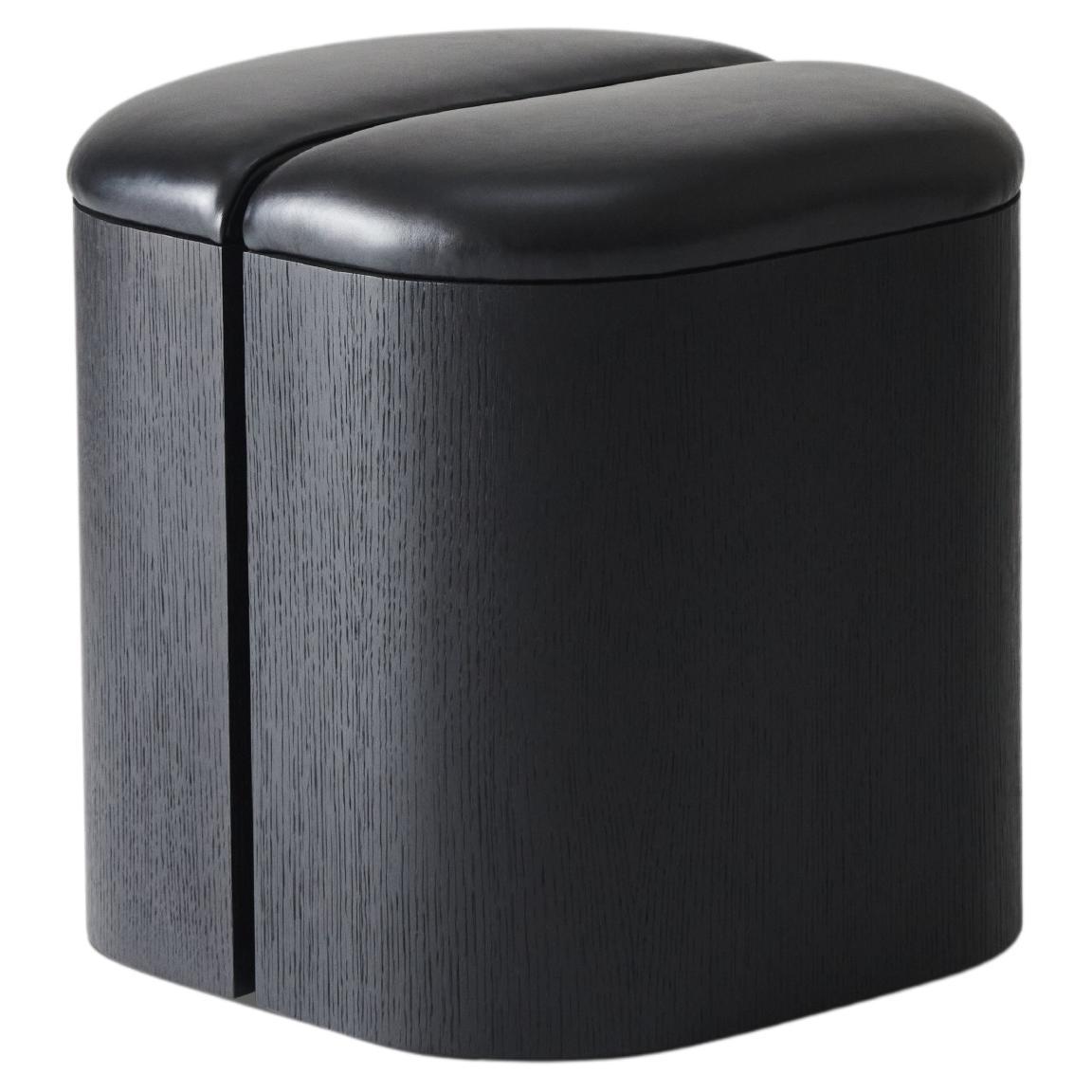 Aire Stool in Stained Black Ash and Black Leather by Estudio Persona For Sale
