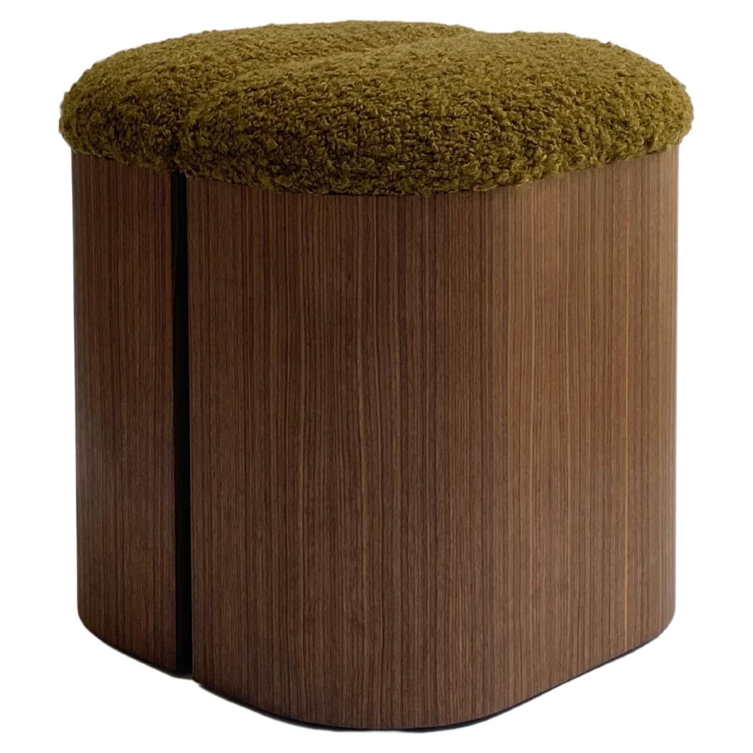 Aire Stool in Walnut and Green Boucle by Estudio Persona