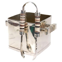 Vintage Airedelsur Capa Ice Bucket & Tongs in Alpaca Metal with Horn Handles