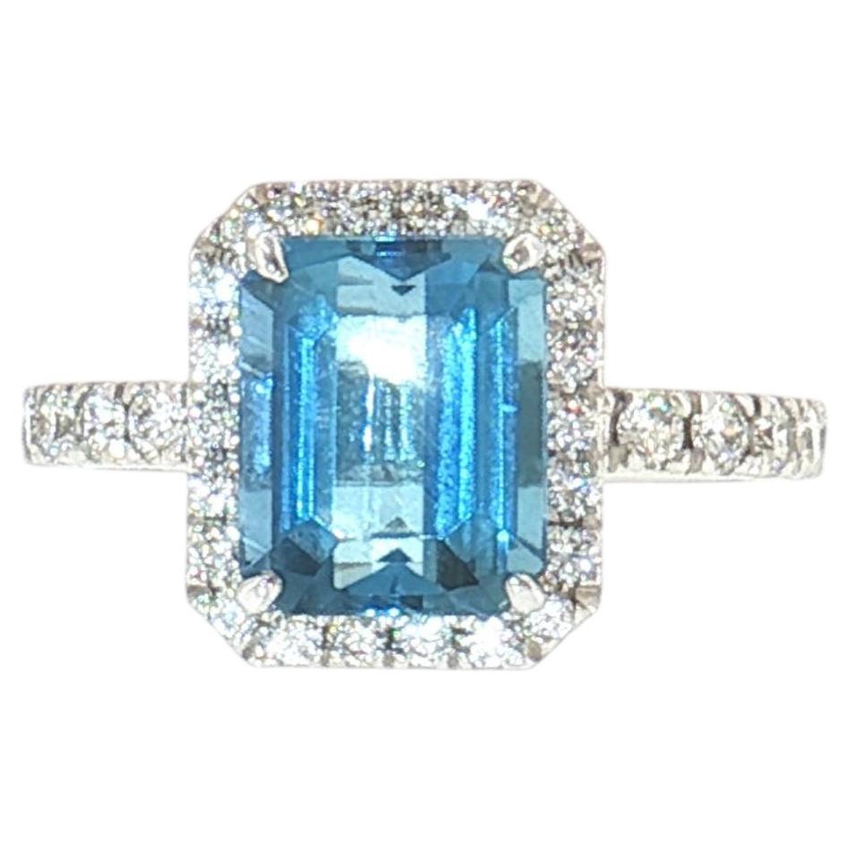 18K White Gold Aquamarine 2.69ct & Diamond Halo Ring, Size 7