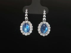 Aires Jewelers 18K WG Moonstone & Dia. Dangle Earrings-One of a Kind