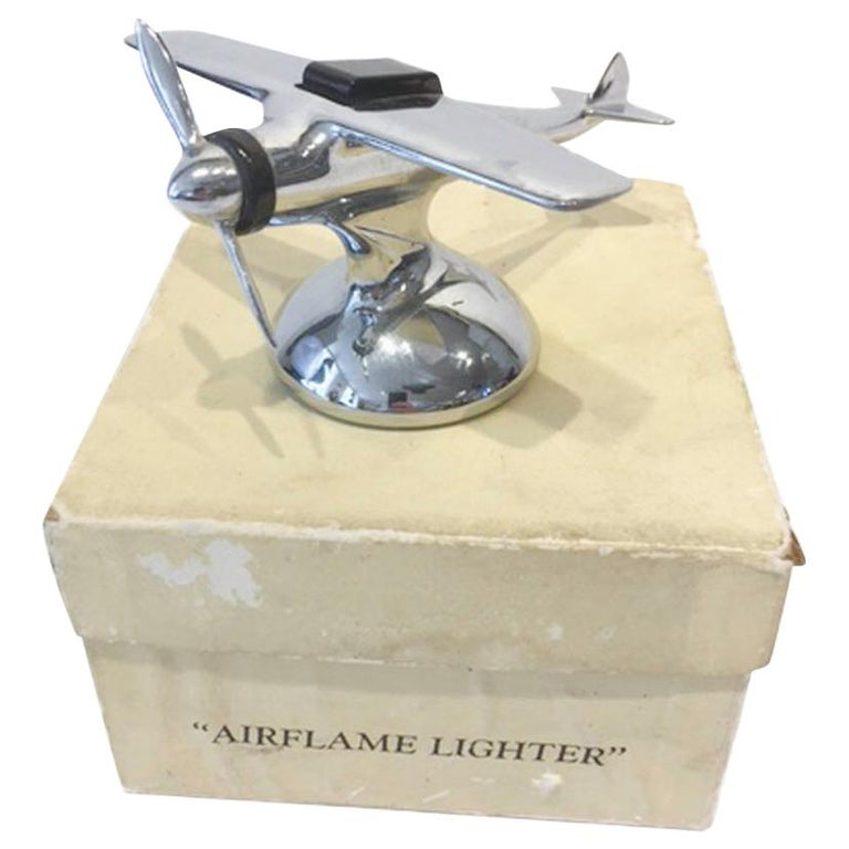 Airflame Lighter, Vintage Chrome Single Propeller Airplane Table Lighter  For Sale at 1stDibs