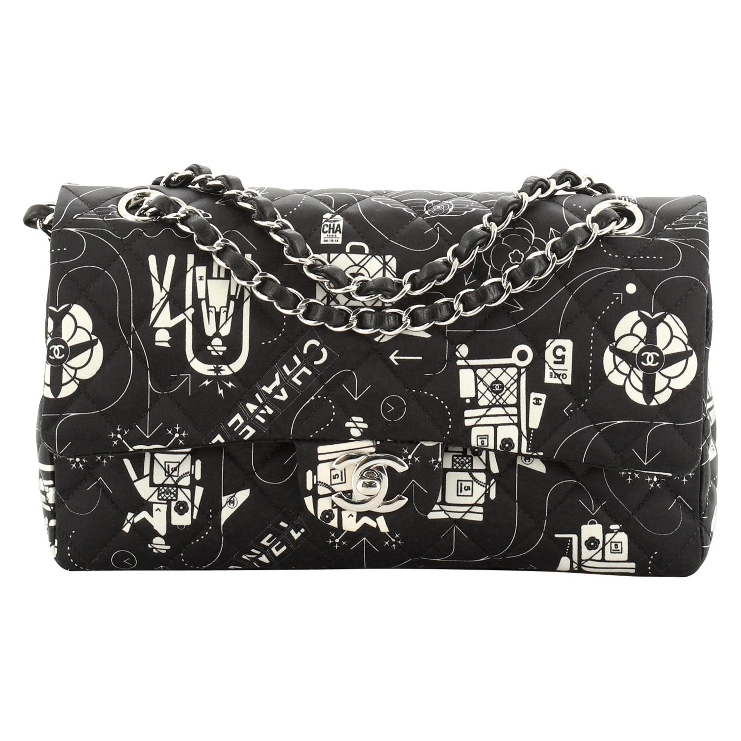 Airlines Classic Double Flap Bag Quilted Printed Satin Medium