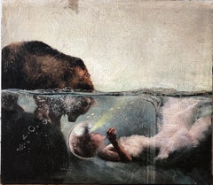 Contact-Surrealistic painting(bear and woman) Mystical, esoteric, futuristic art