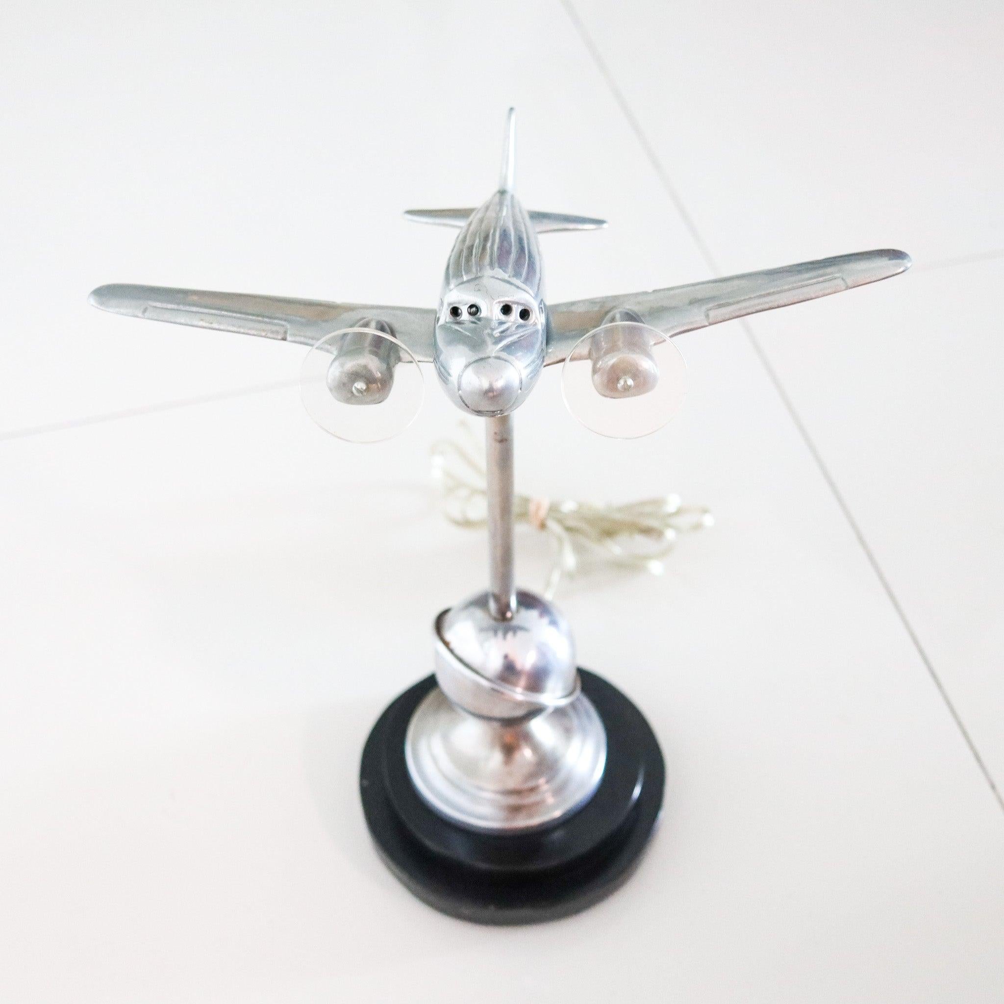 American AIRPLANE 1940 Art Deco Desk Table Lamp In Chromed Steel And Clear Lucite