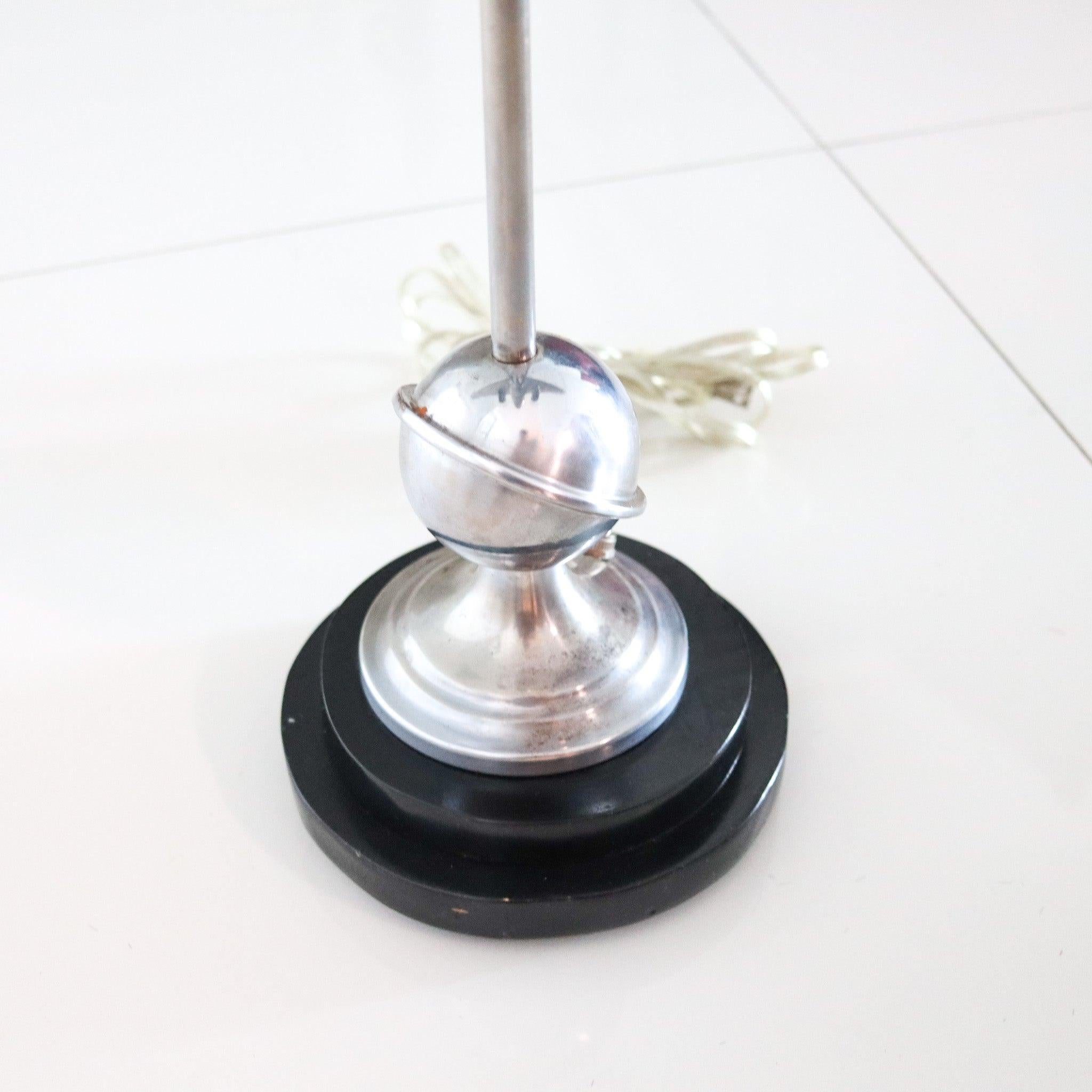 Ebonized AIRPLANE 1940 Art Deco Desk Table Lamp In Chromed Steel And Clear Lucite