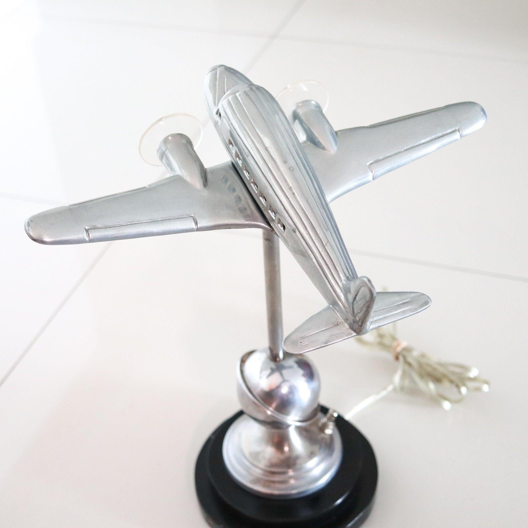 AIRPLANE 1940 Art Deco Desk Table Lamp In Chromed Steel And Clear Lucite 2