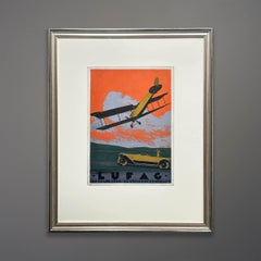 Flugzeug Automobil Art Deco ca. 1920 Werbung Original Gouache 21×28