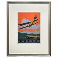 Avion Automobile Art Deco c. 1920 Publicité Gouache originale 21×28