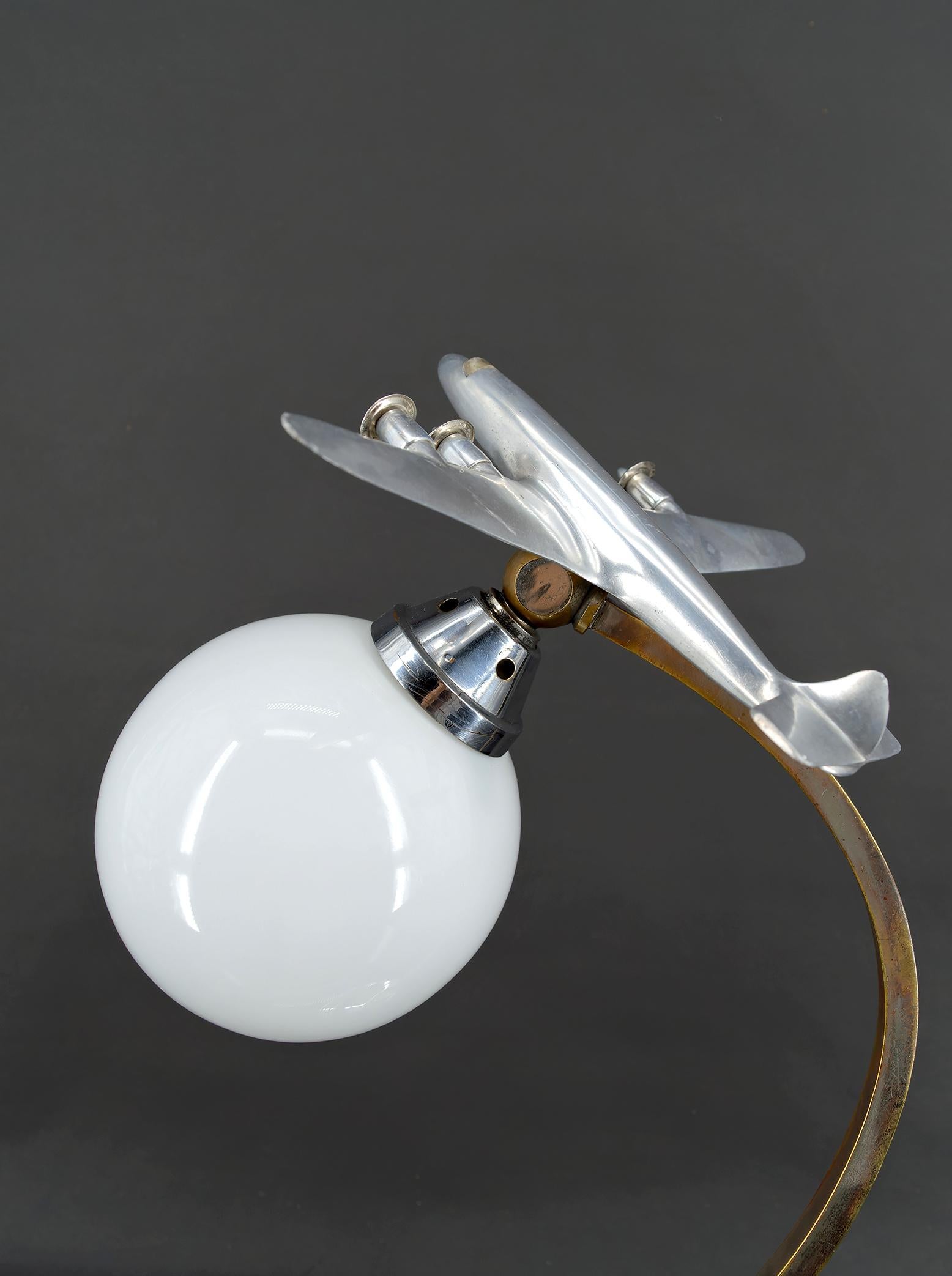 Airplane Lamp, Chrome & Aluminum, Art Deco / Streamline Moderne, Circa 1930 For Sale 3