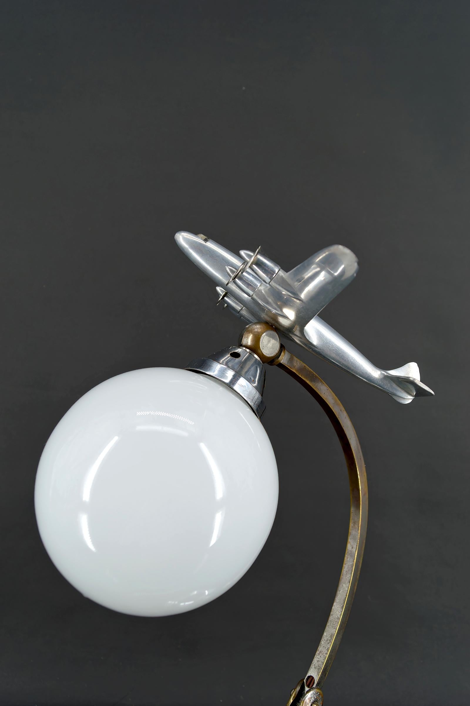Cast Airplane Lamp, Chrome & Aluminum, Art Deco / Streamline Moderne, Circa 1930 For Sale