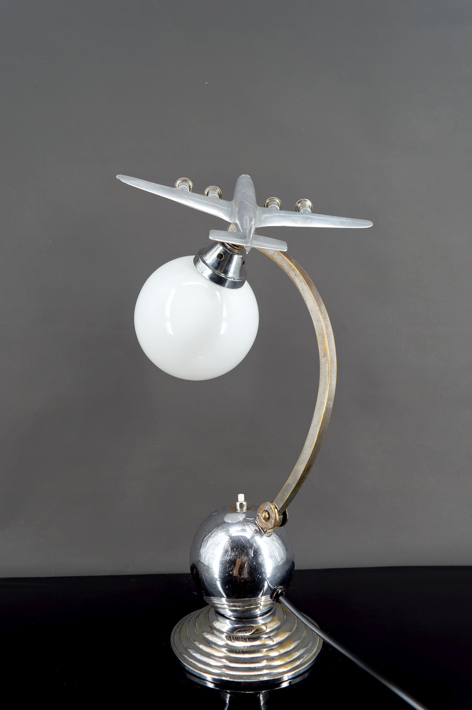 Mid-20th Century Airplane Lamp, Chrome & Aluminum, Art Deco / Streamline Moderne, Circa 1930 For Sale