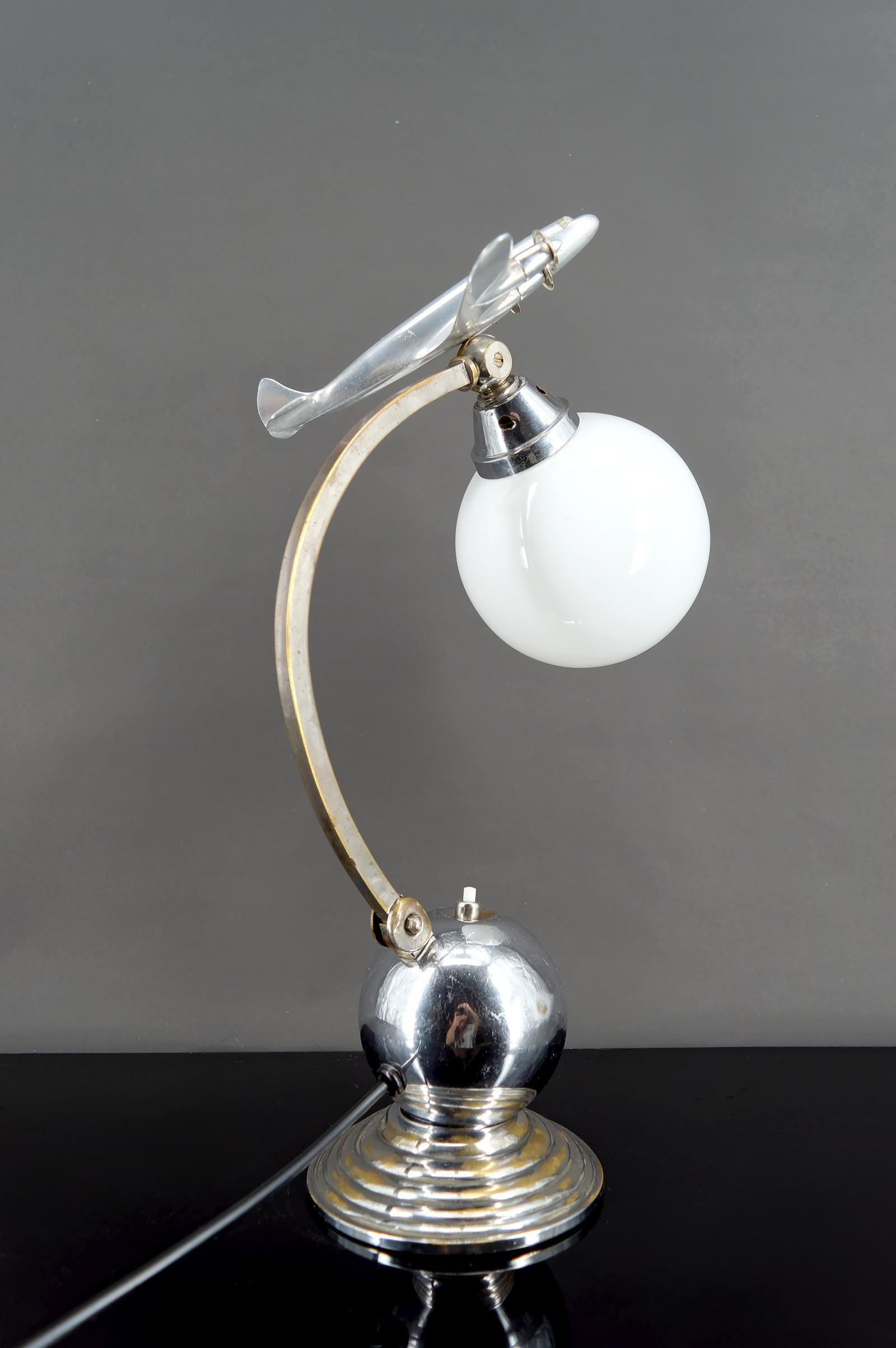 Metal Airplane Lamp, Chrome & Aluminum, Art Deco / Streamline Moderne, Circa 1930 For Sale