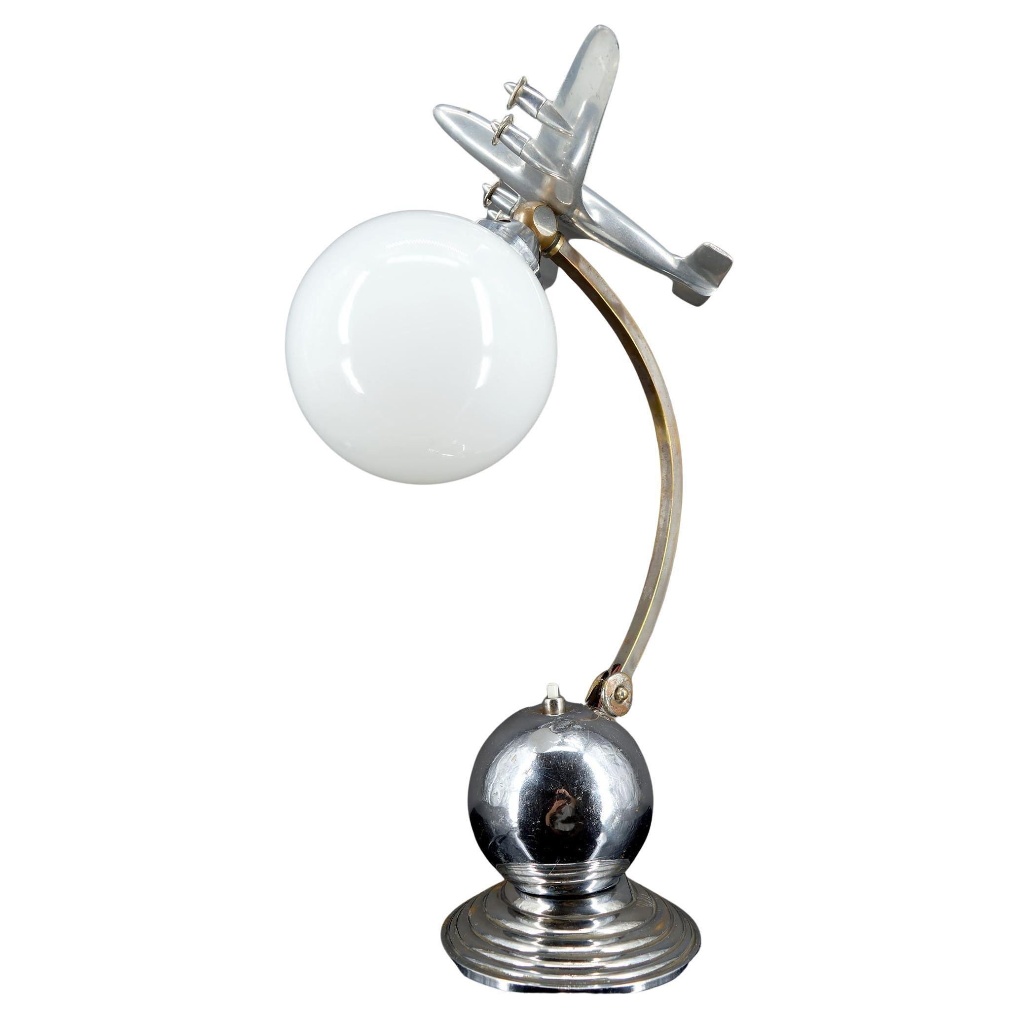 Airplane Lamp, Chrome & Aluminum, Art Deco / Streamline Moderne, Circa 1930 For Sale