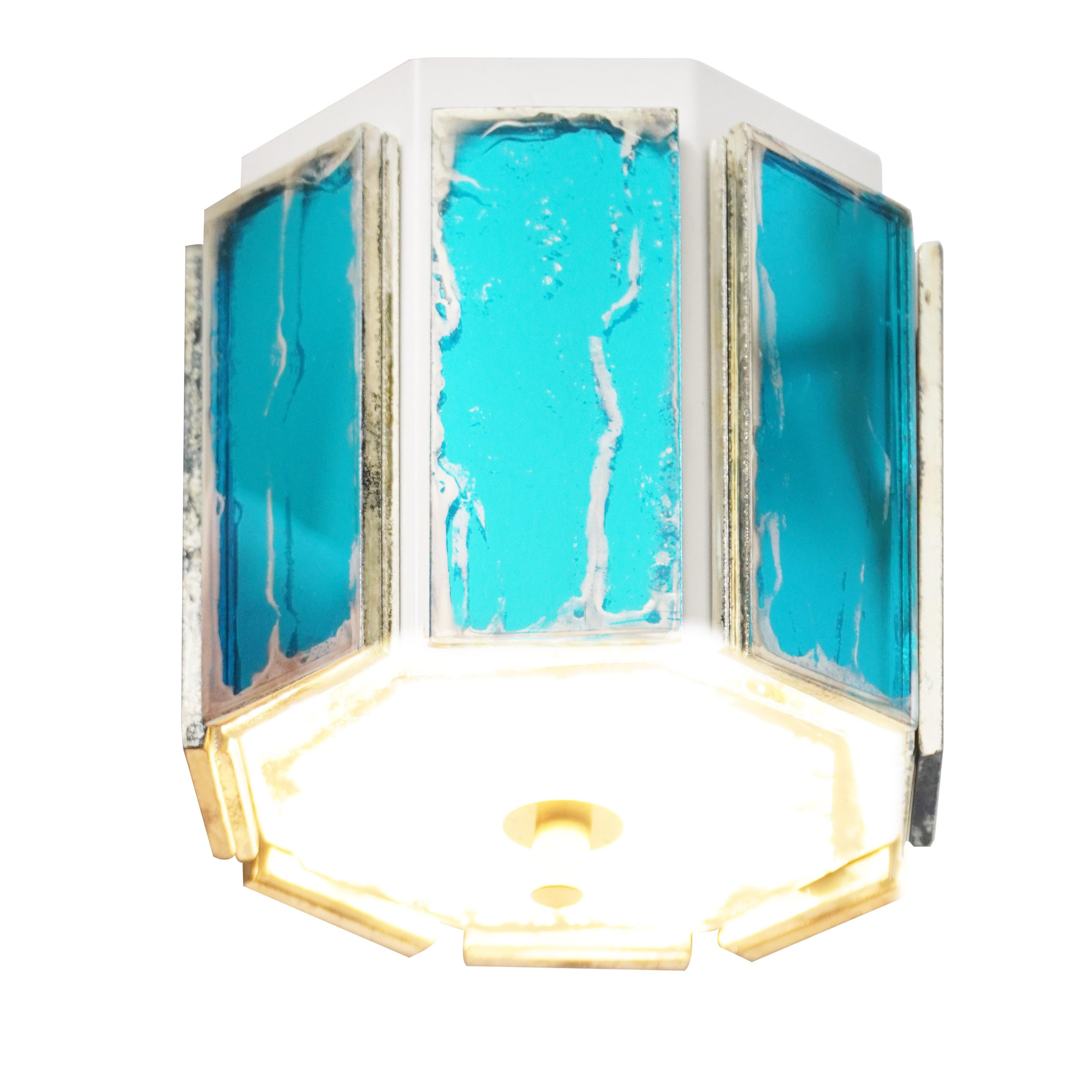 Italian Airplane Flush mount, Pendant, Aquamarine Silvered Glass, lacquered iron For Sale