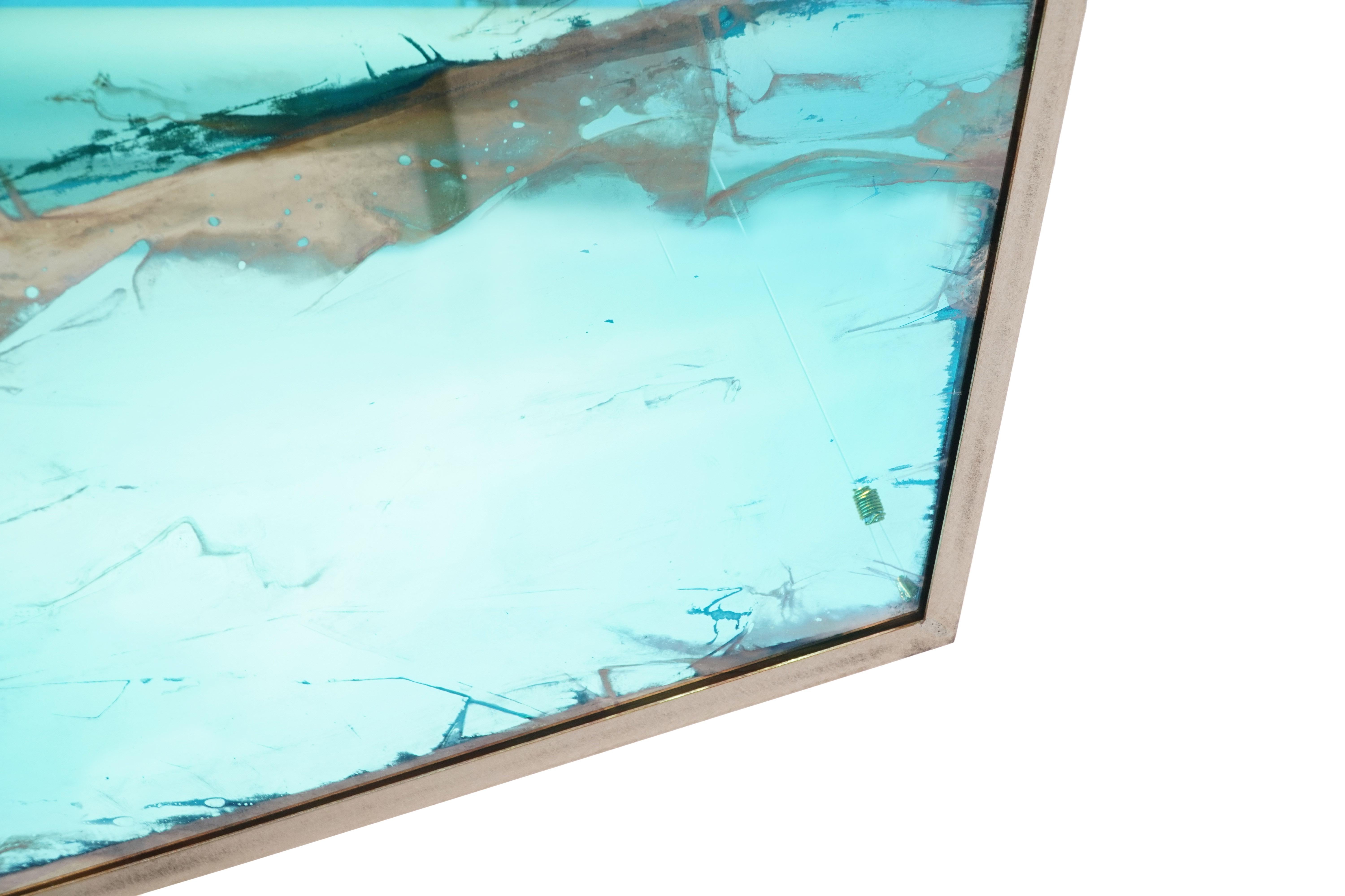 Airplane-Pendelleuchte, Aquamarin versilbertes Glas, Messingkörper (Versilbert) im Angebot