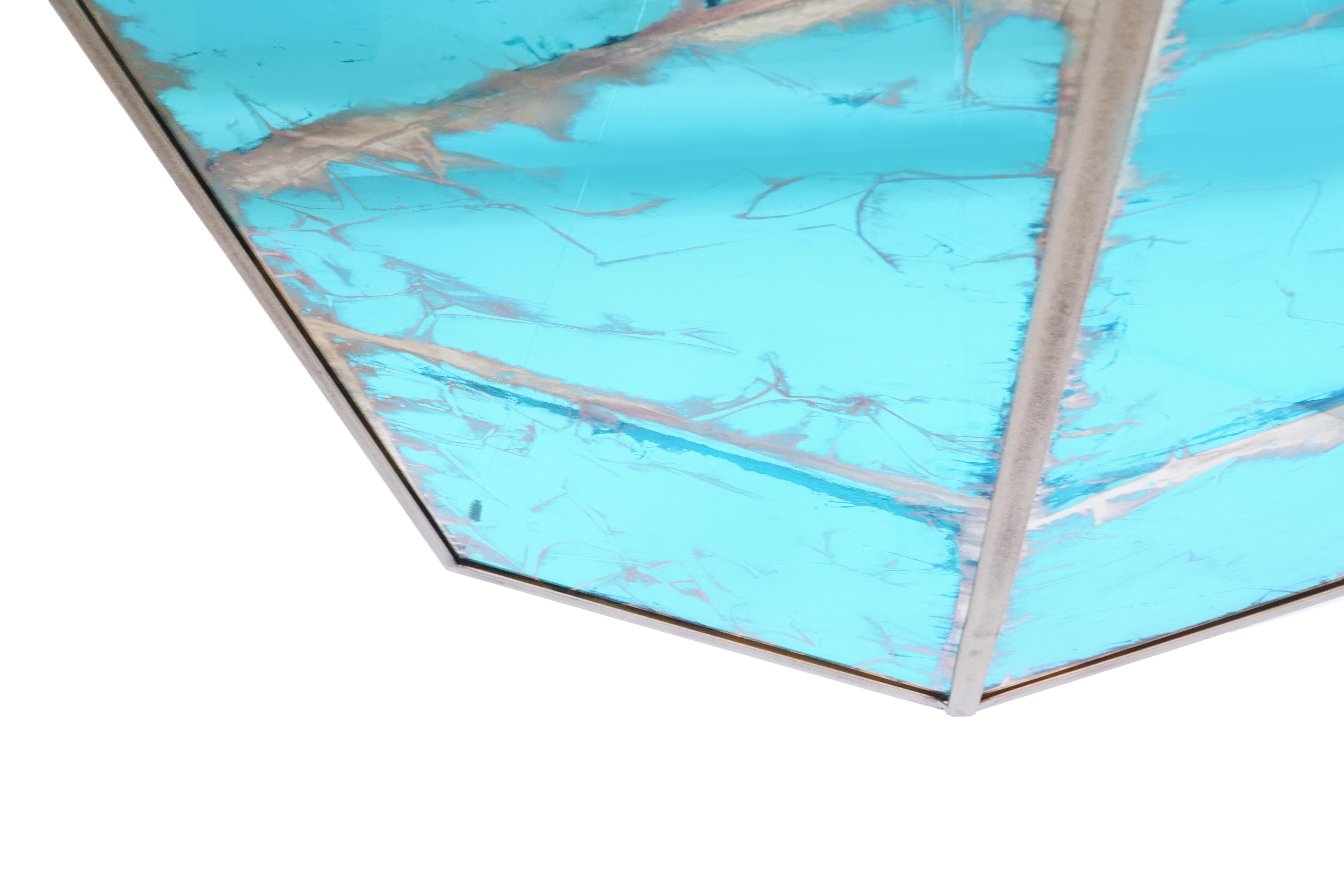 Airplane-Pendelleuchte, Aquamarin versilbertes Glas, Messingkörper (21. Jahrhundert und zeitgenössisch) im Angebot