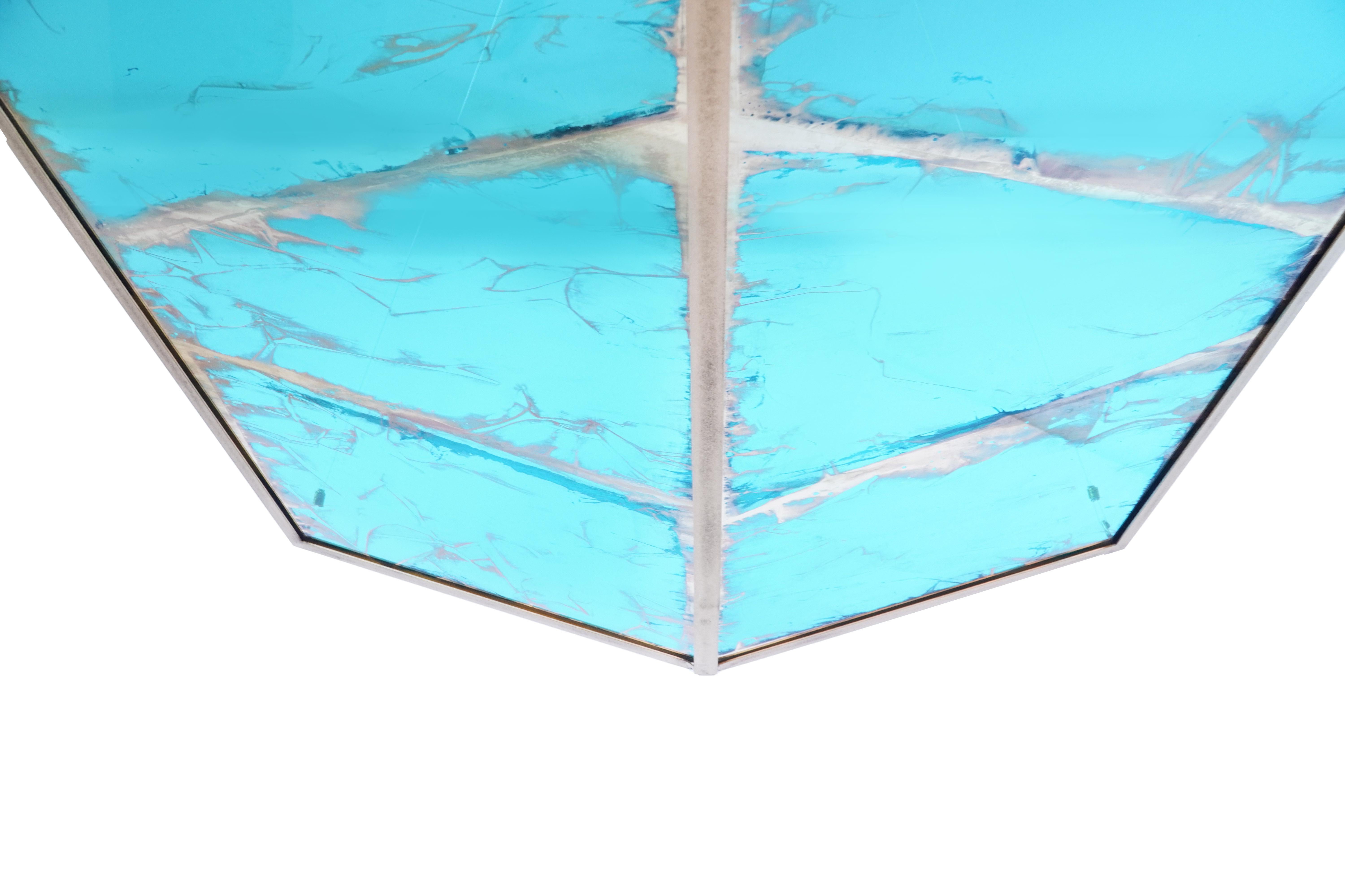 Airplane-Pendelleuchte, Aquamarin versilbertes Glas, Messingkörper im Angebot 1