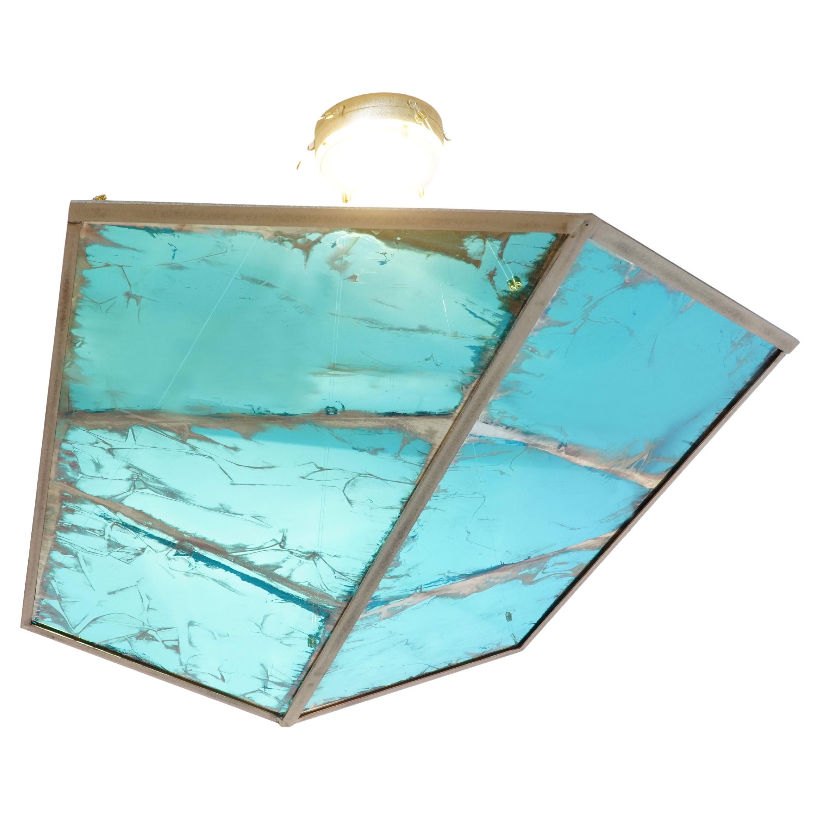 Airplane Pendant, Aquamarine Silvered Glass, Brass Body For Sale