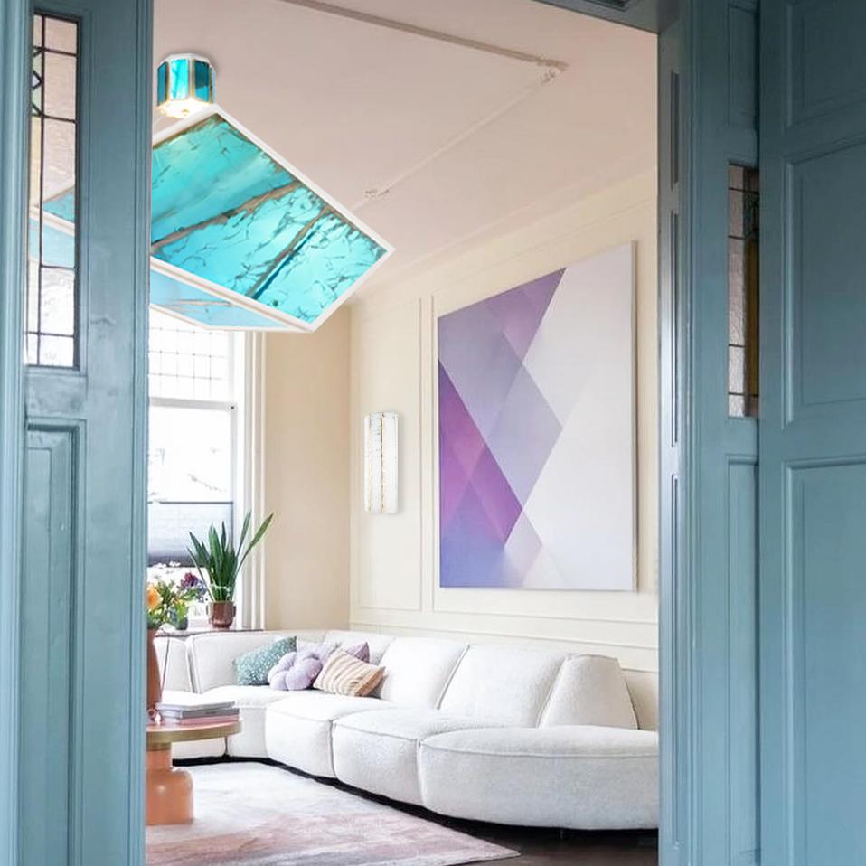 Contemporary Airplane Flush mount, Pendant, Aquamarine Silvered Glass, lacquered iron For Sale