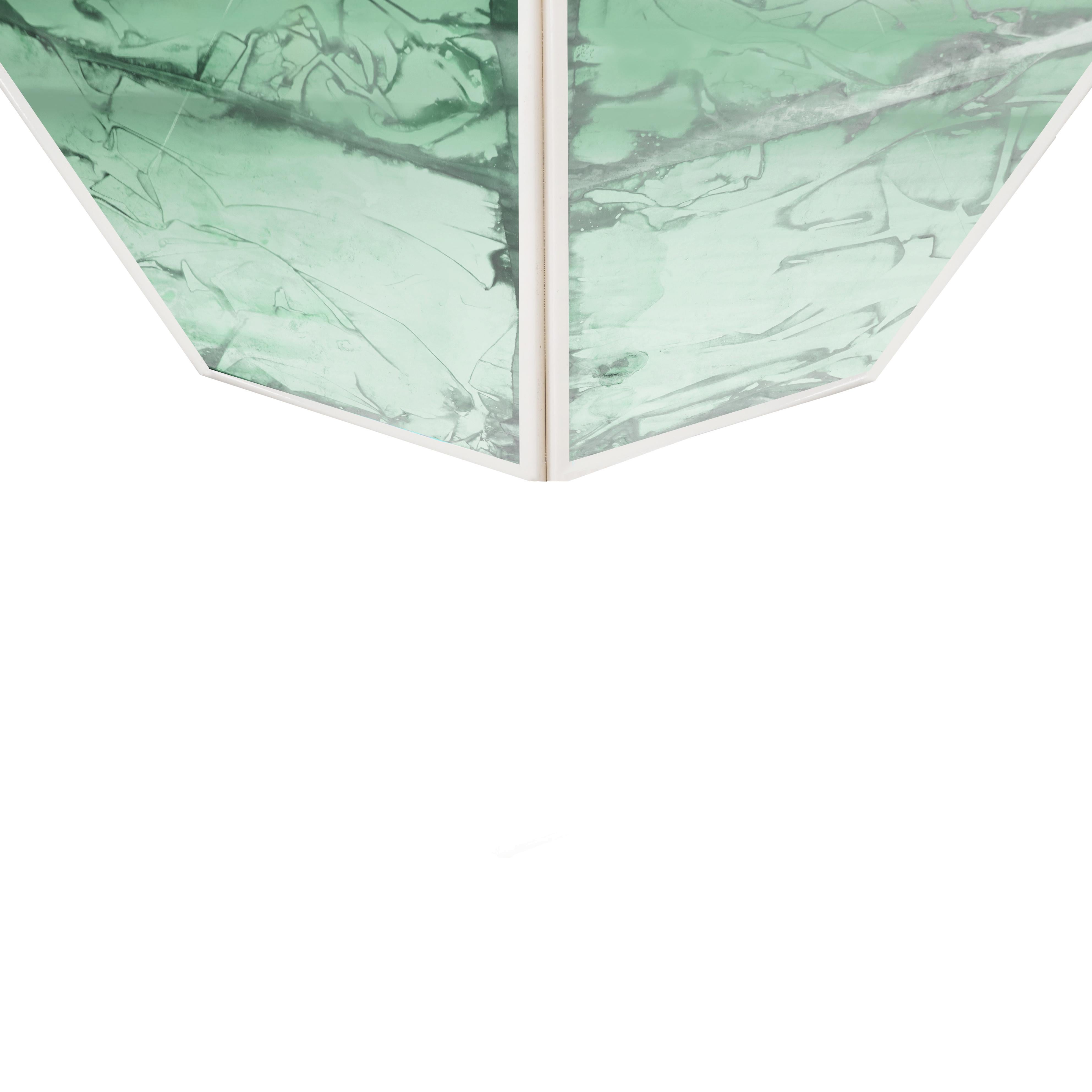 Mid-Century Modern Airplane Pendant, jade Silvered Glass, Brass Body For Sale