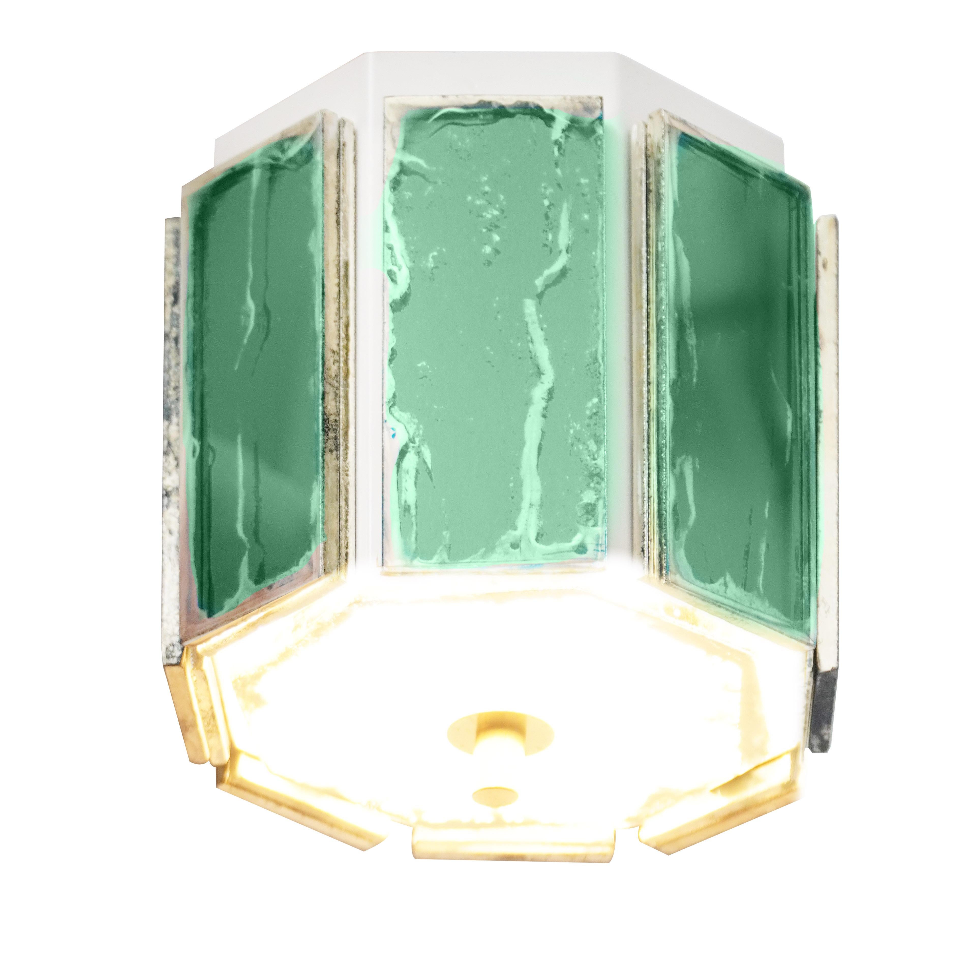 Italian Airplane Pendant, jade Silvered Glass, Brass Body For Sale