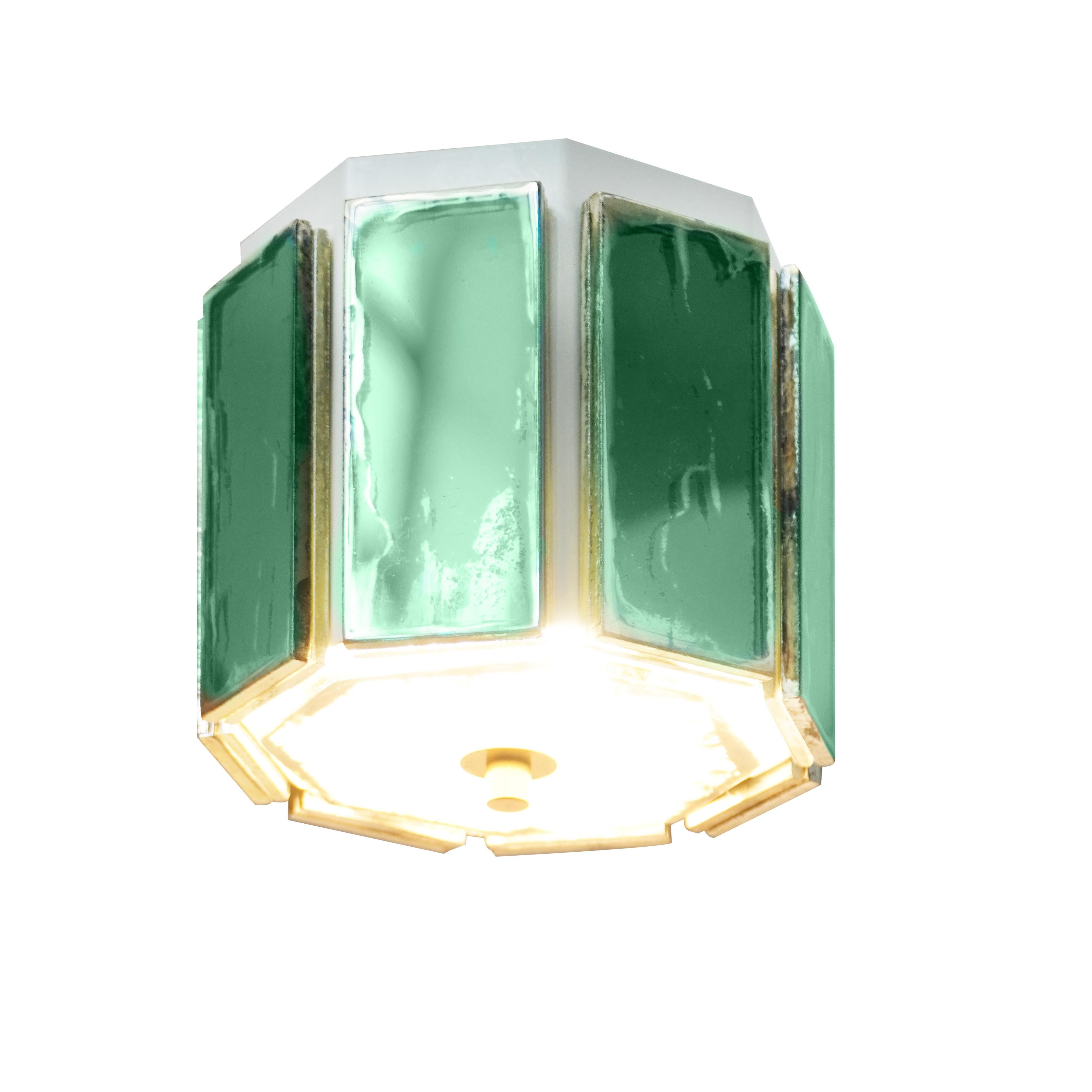 Airplane Pendant, jade Silvered Glass, Brass Body In New Condition For Sale In Pietrasanta, IT