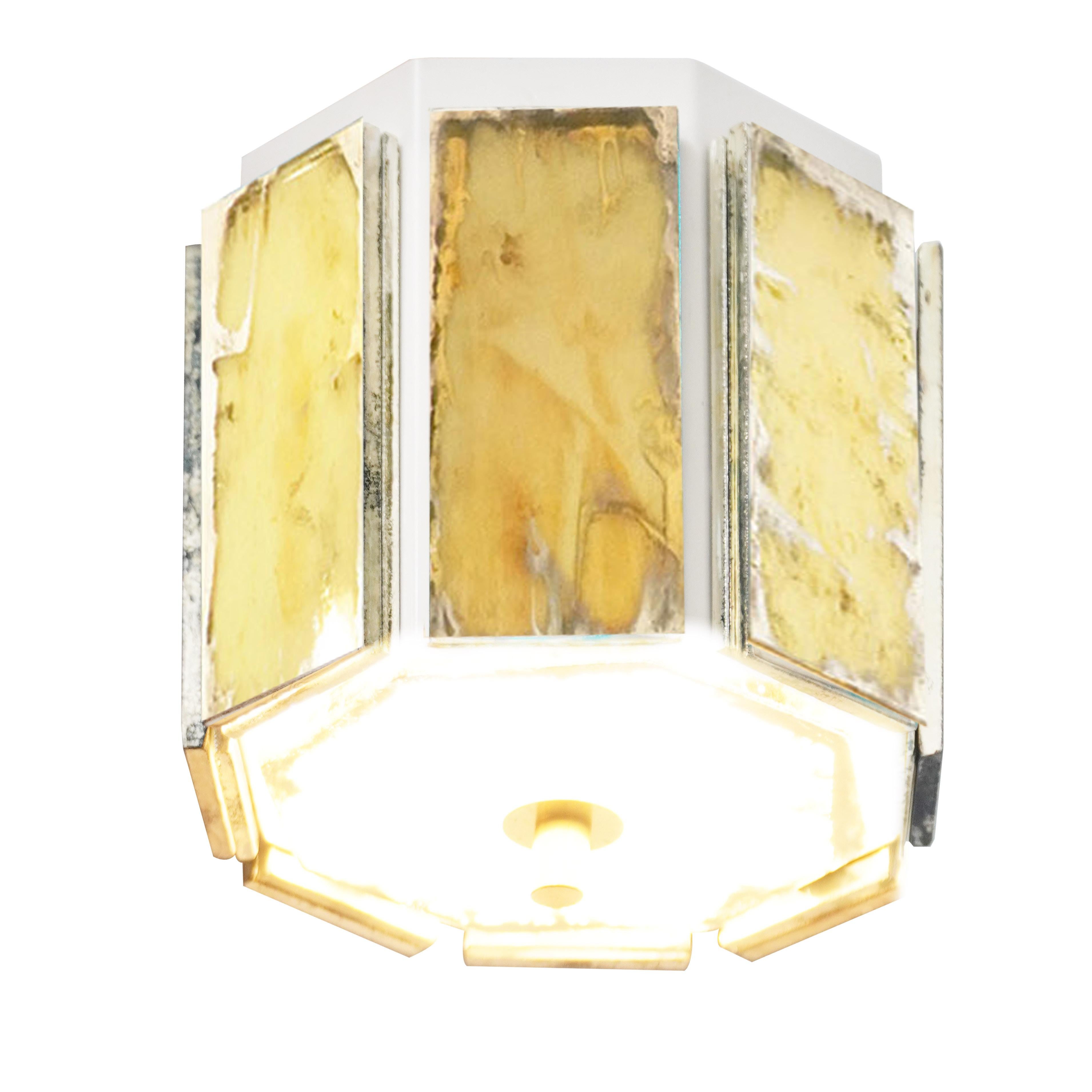 Italian Airplane Flush mount, Pendant, Sun Silvered Glass, Brass Body For Sale